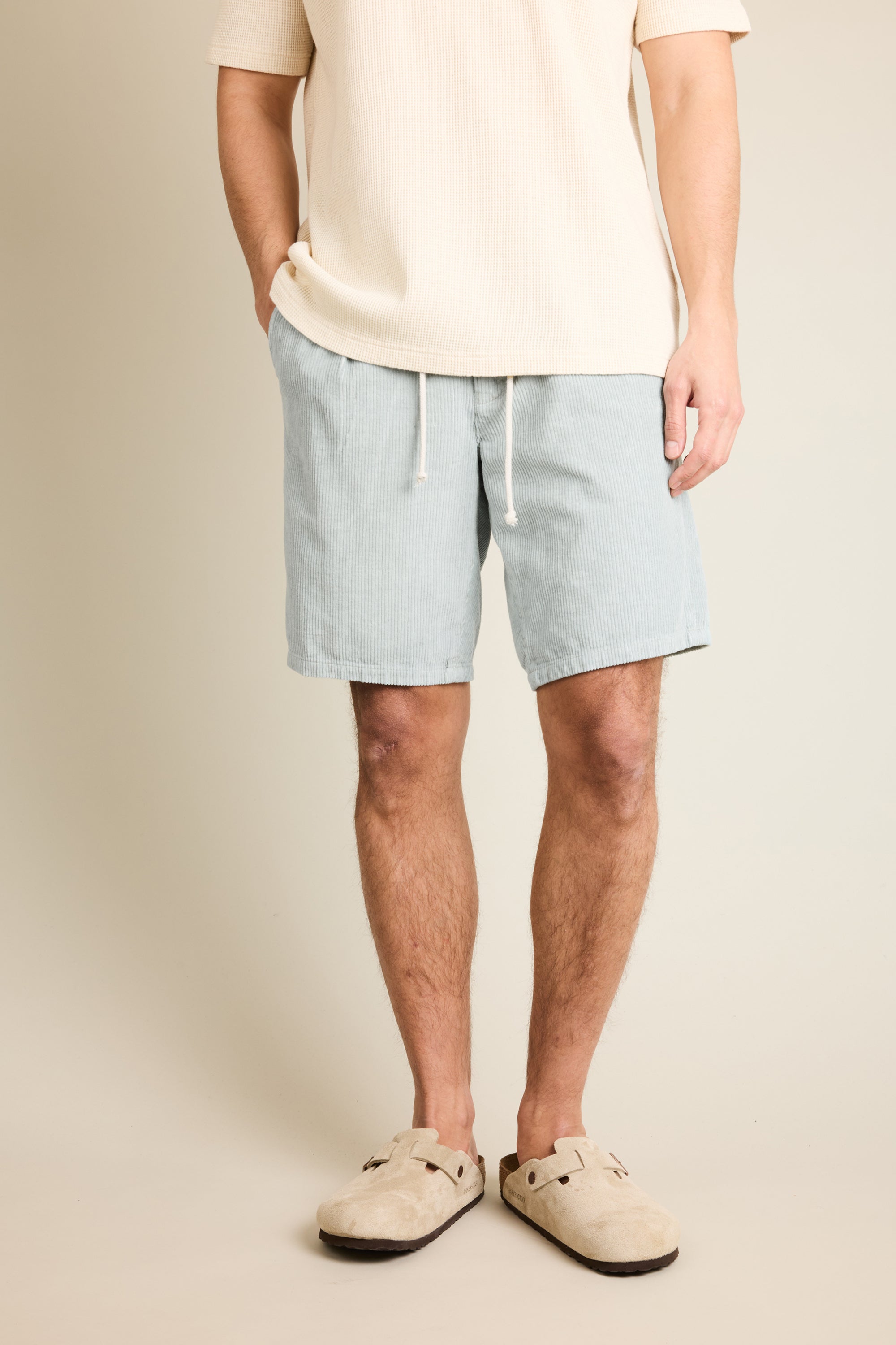 Light blue velvet Bermuda shorts