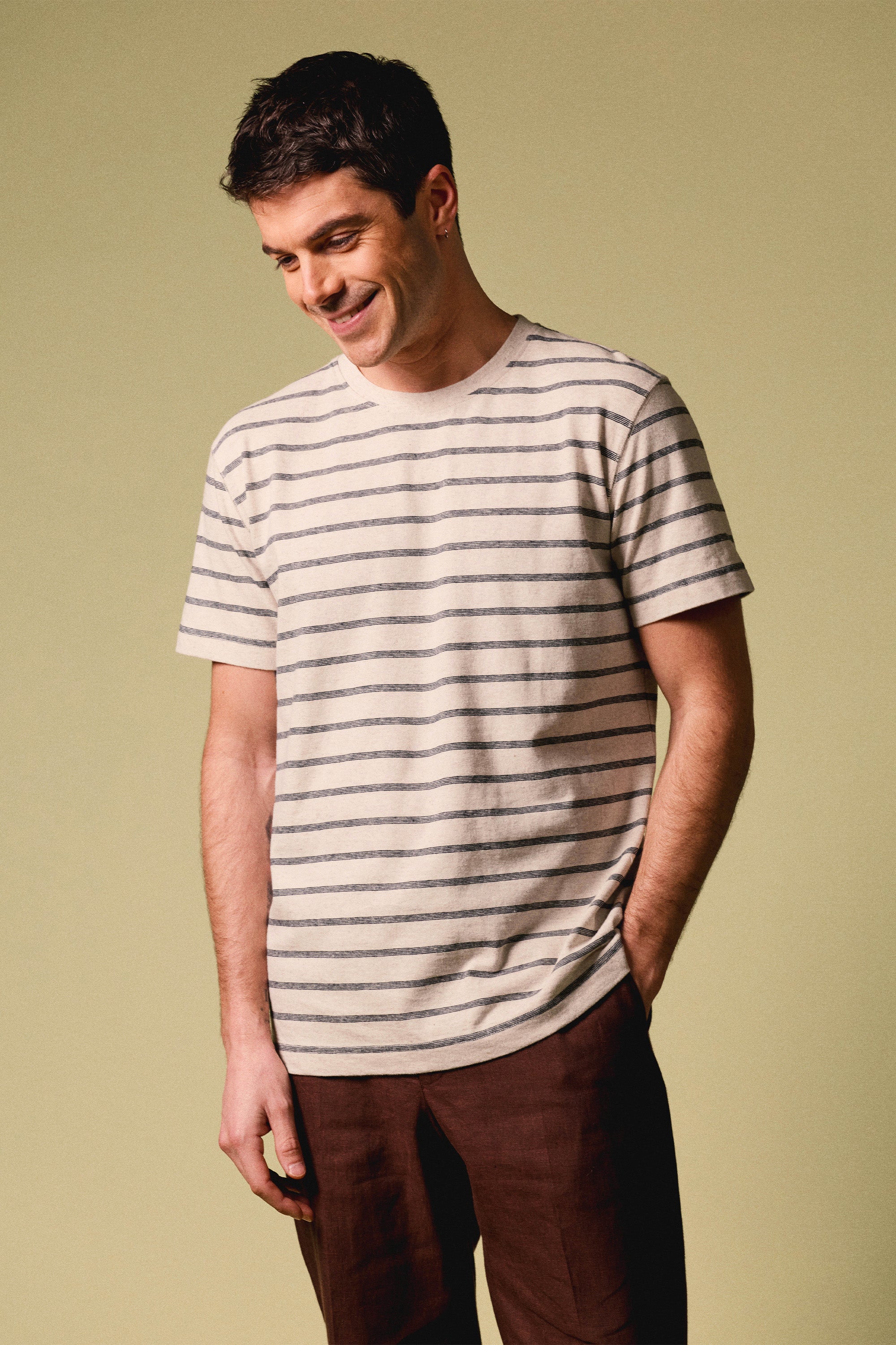 Tee-shirt coton-lin marinière bleu marine