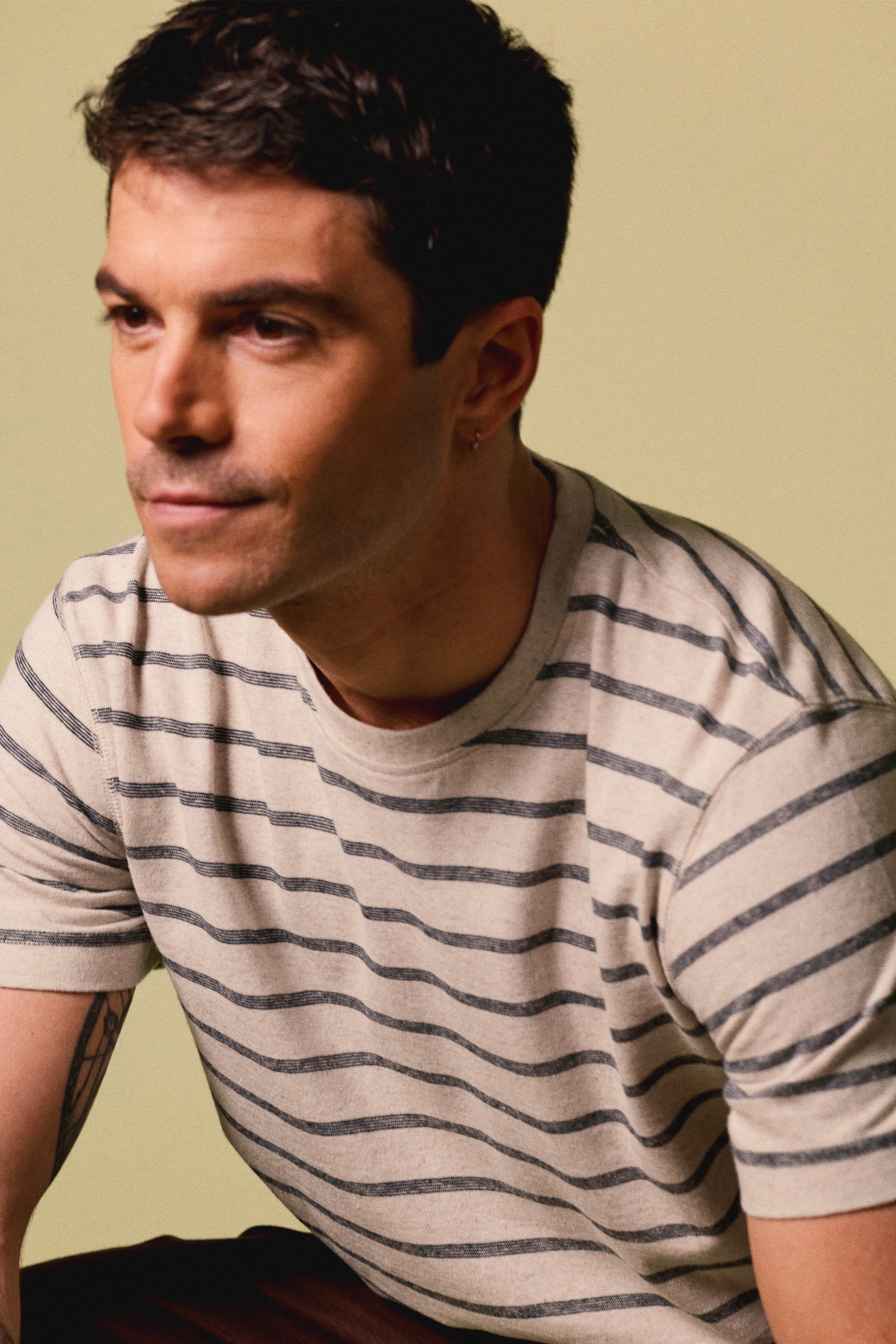 Tee-shirt coton-lin marinière bleu marine