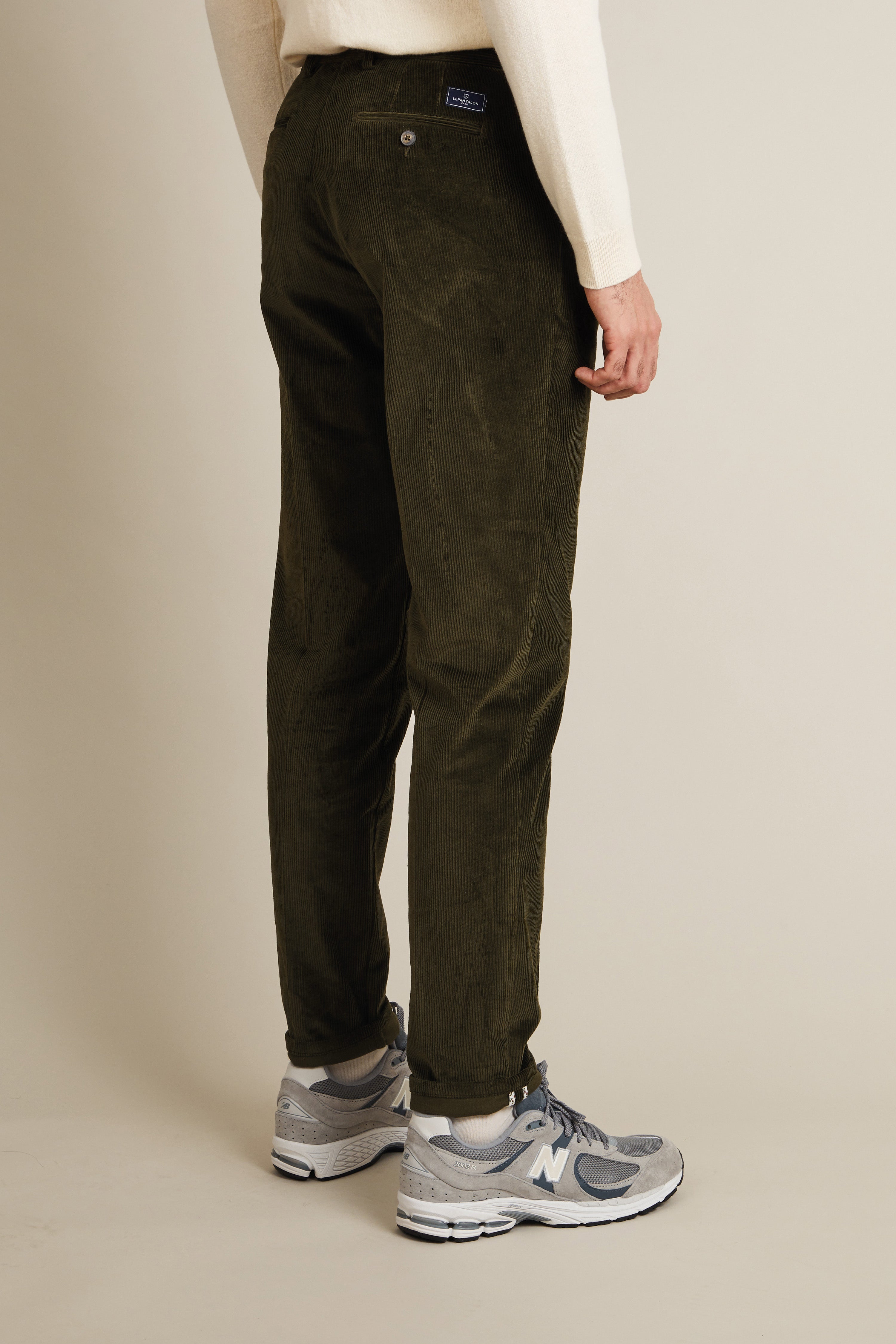 Chino à pinces velours kaki