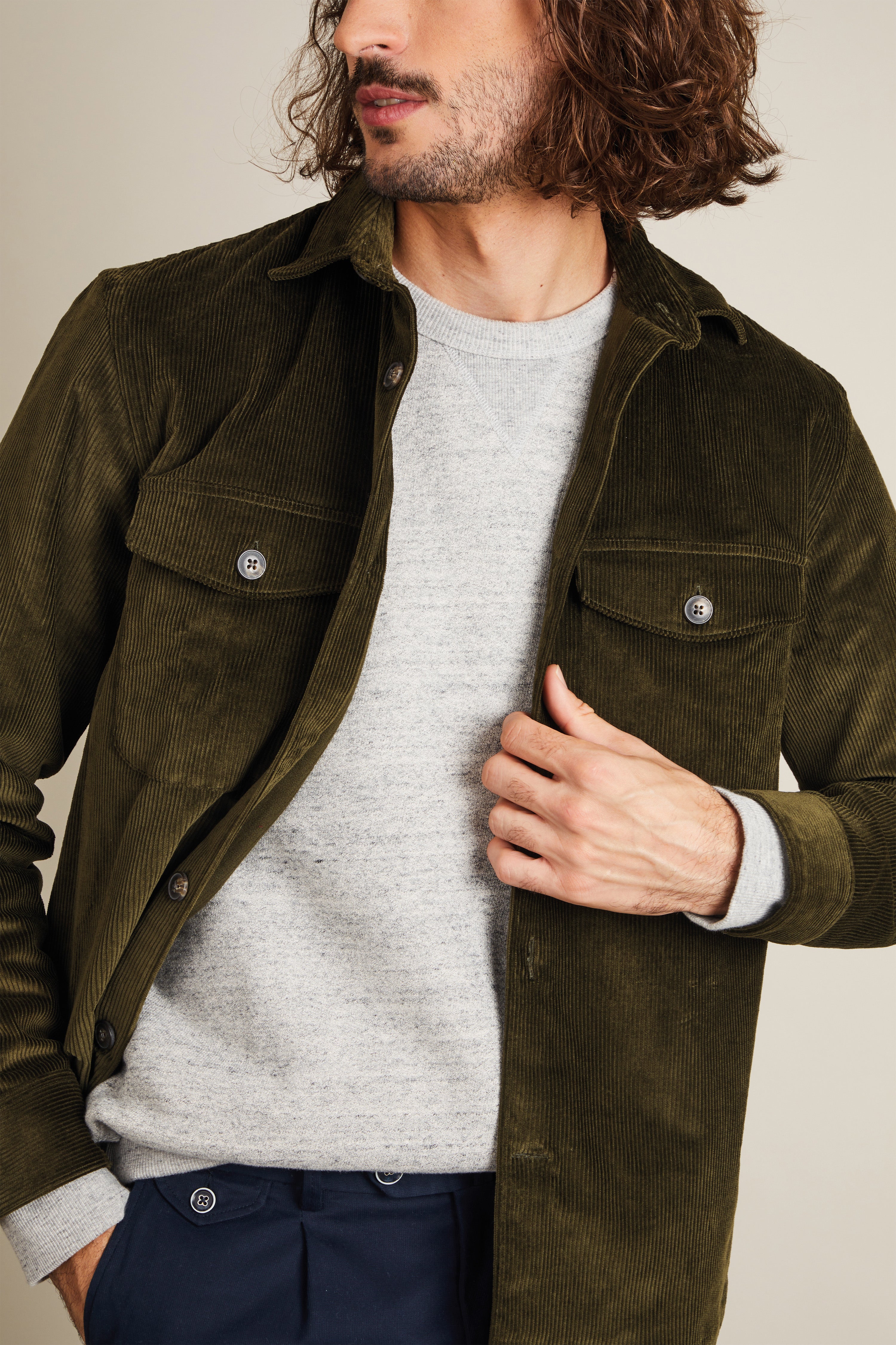 Khaki velvet overshirt