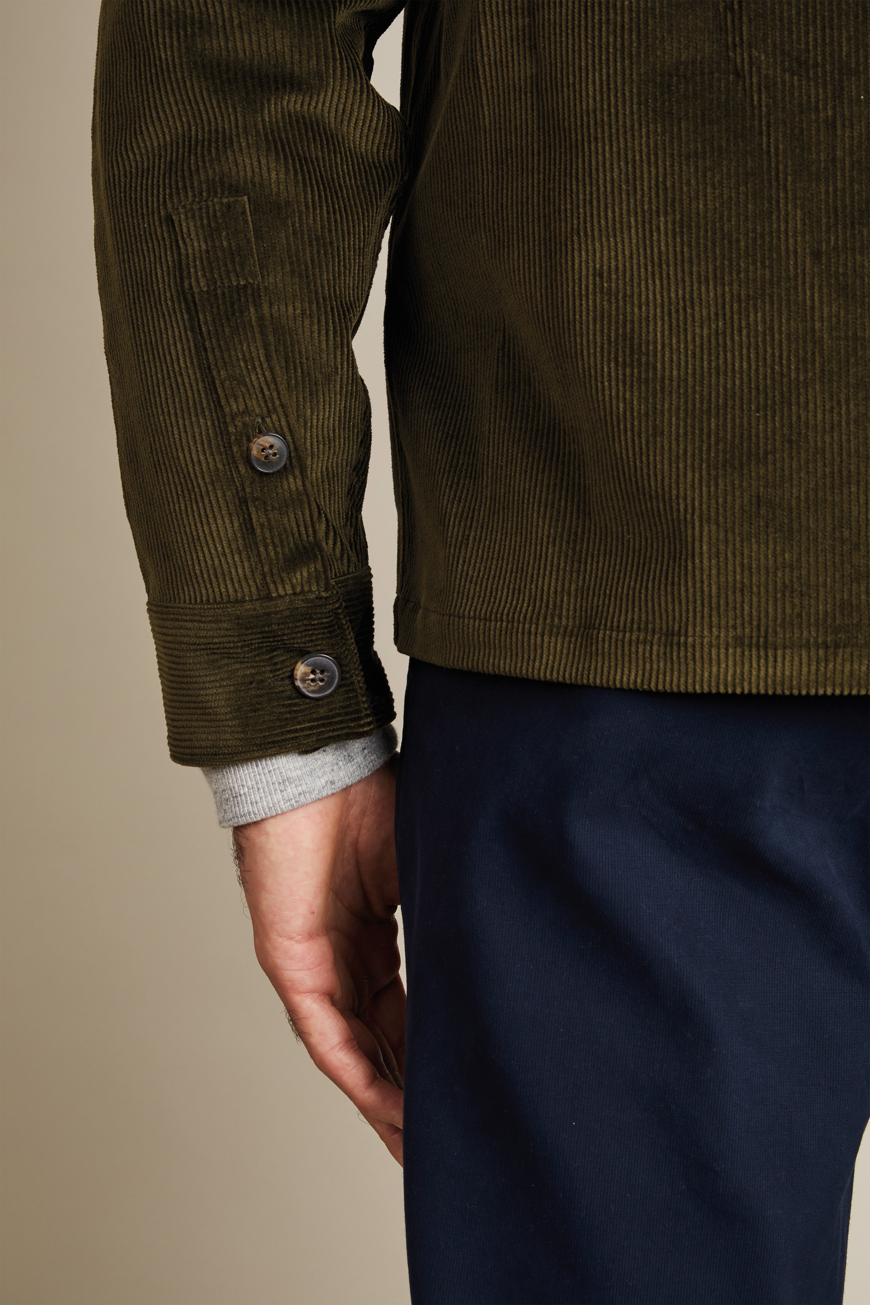 Khaki velvet overshirt