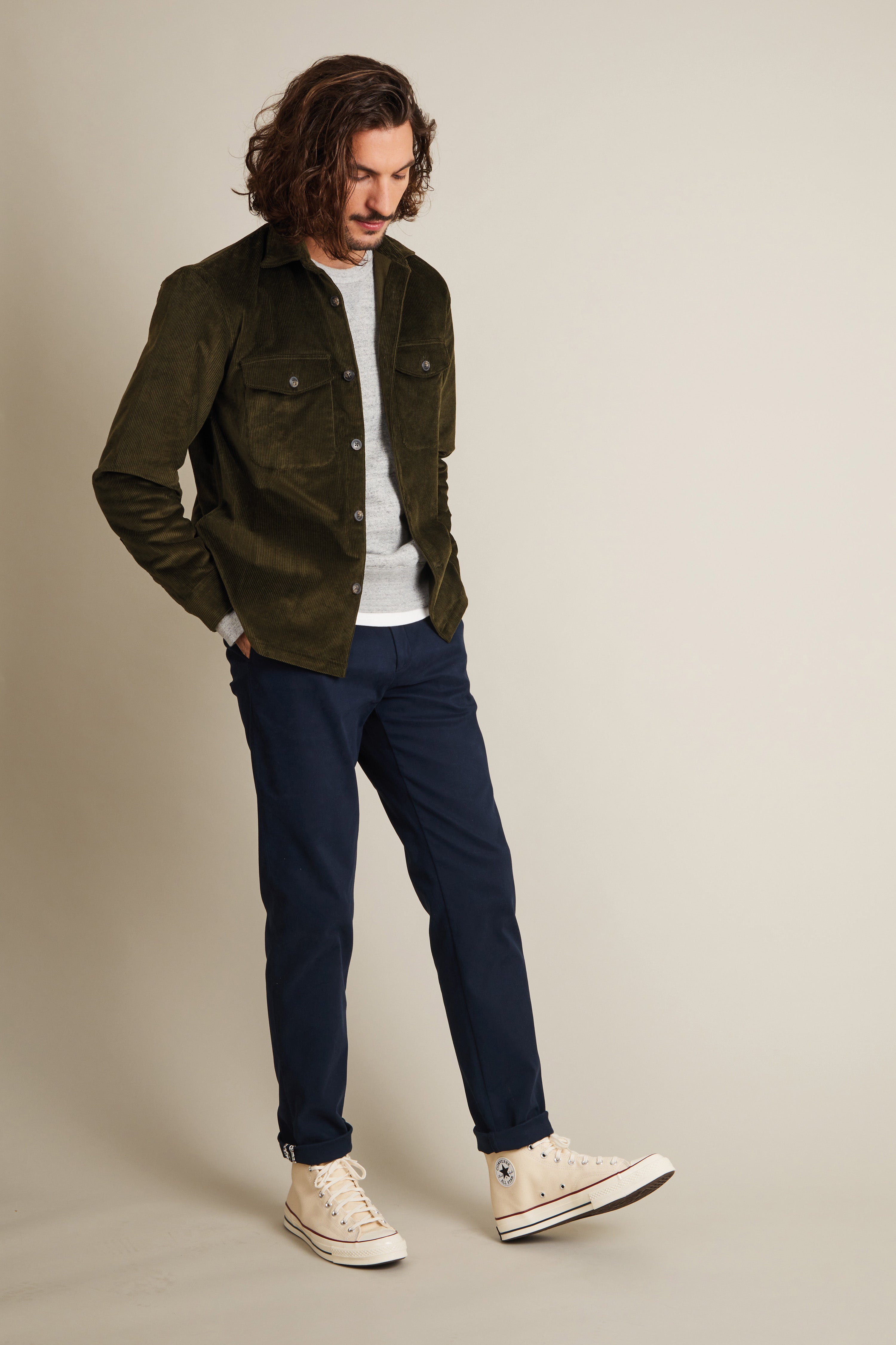 Khaki velvet overshirt