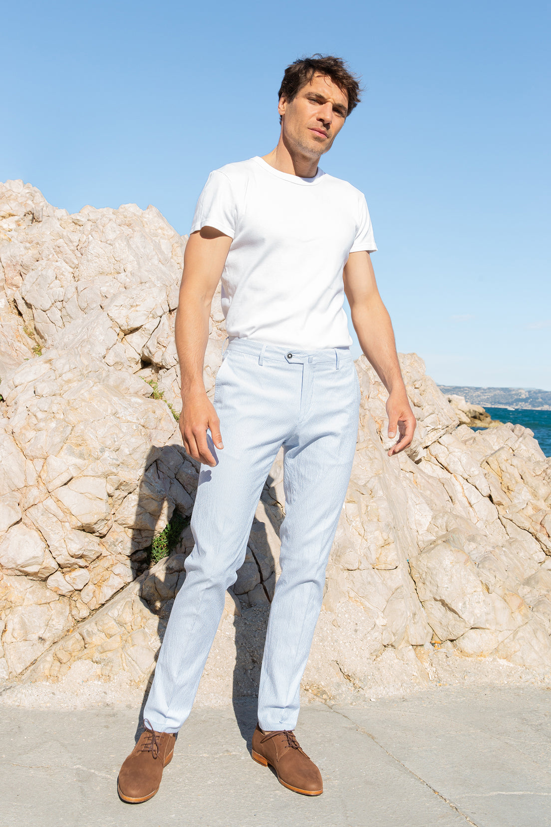 Chino seersucker à rayures bleues v1