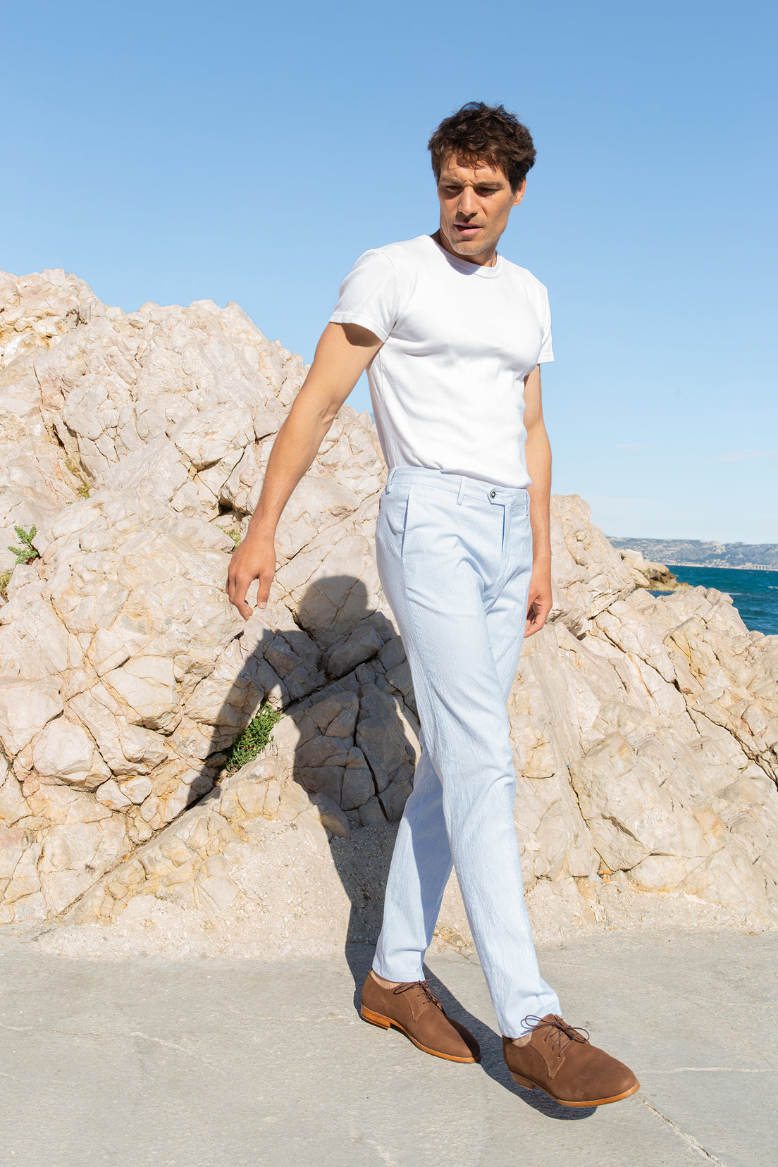 Chino seersucker à rayures bleues v1