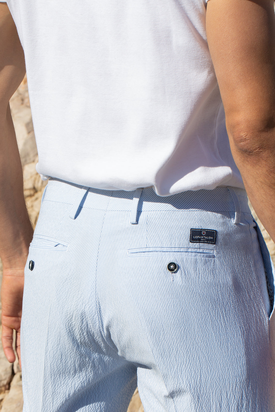 Chino seersucker à rayures bleues v1