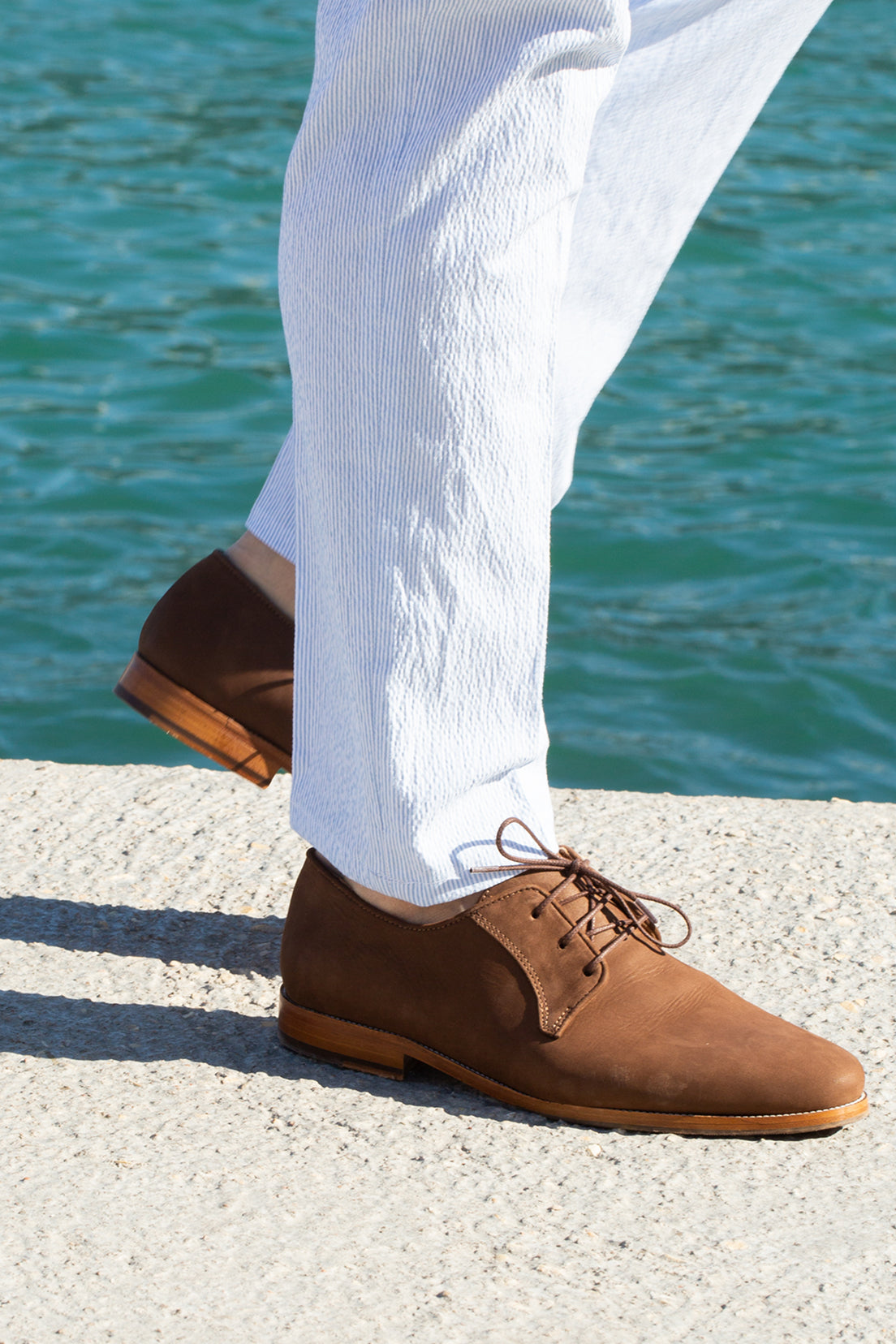 Chino seersucker à rayures bleues v1