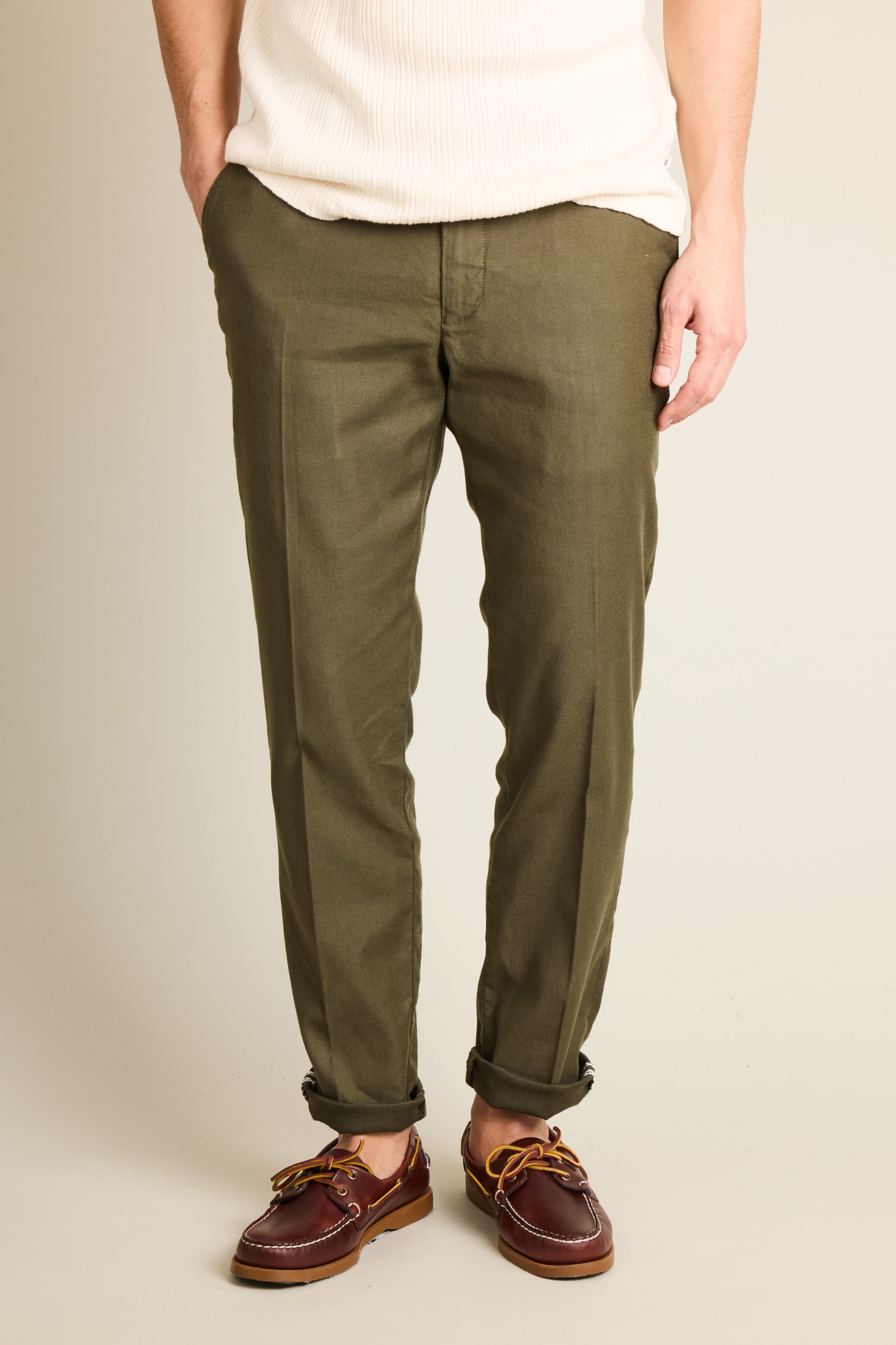 Chino coton-lin kaki foncé