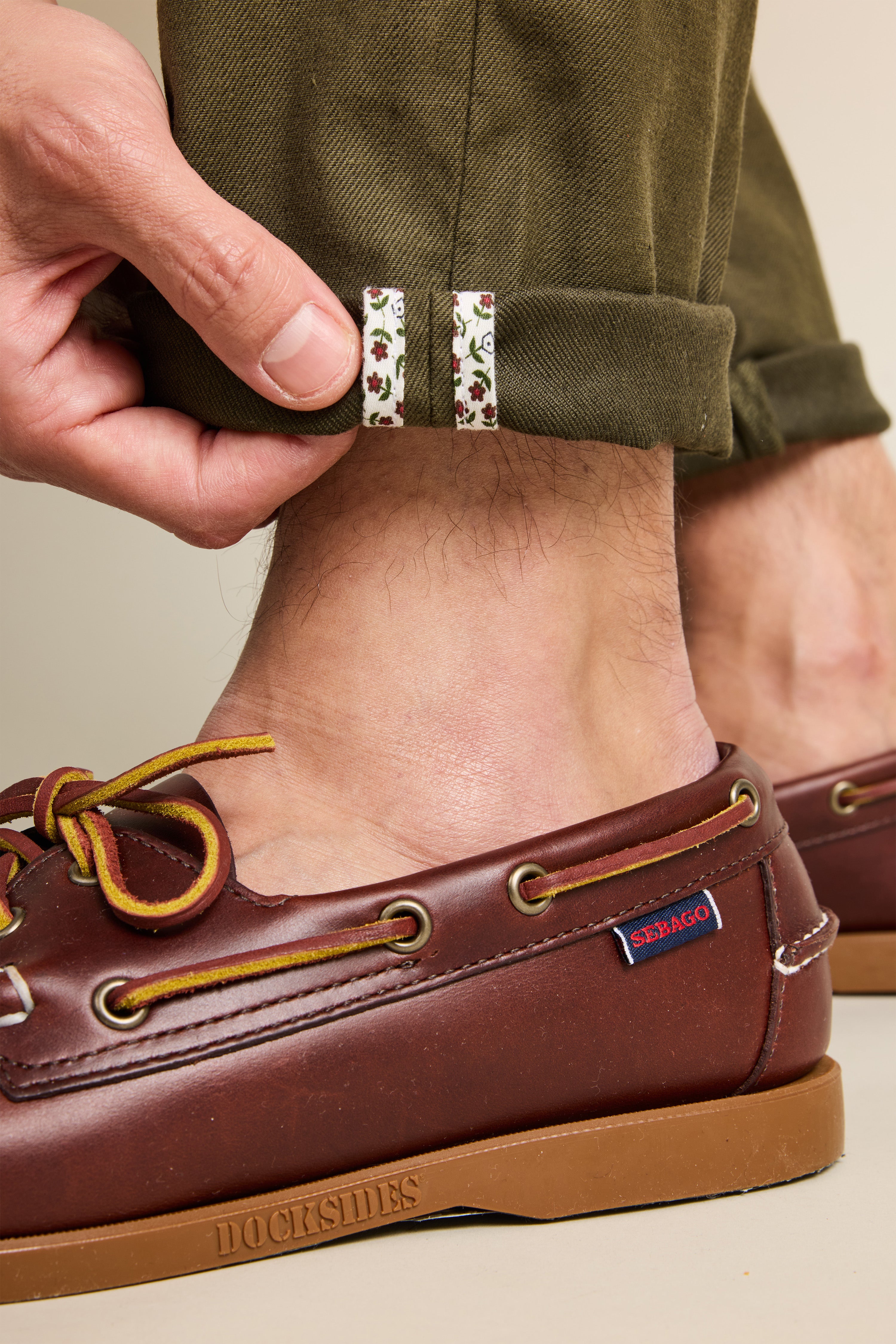 Chino coton-lin kaki foncé