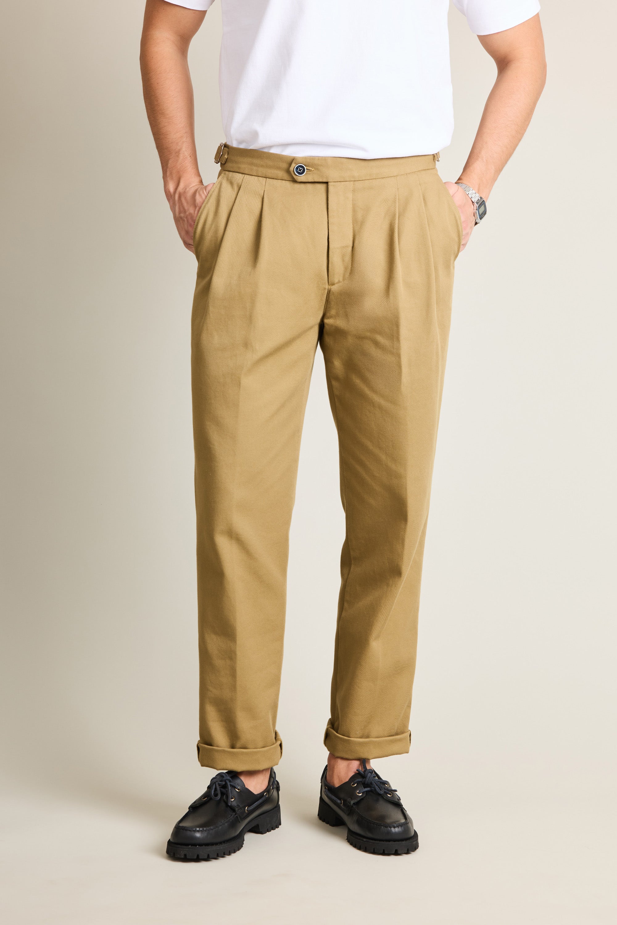 Chino double pinces beige foncé