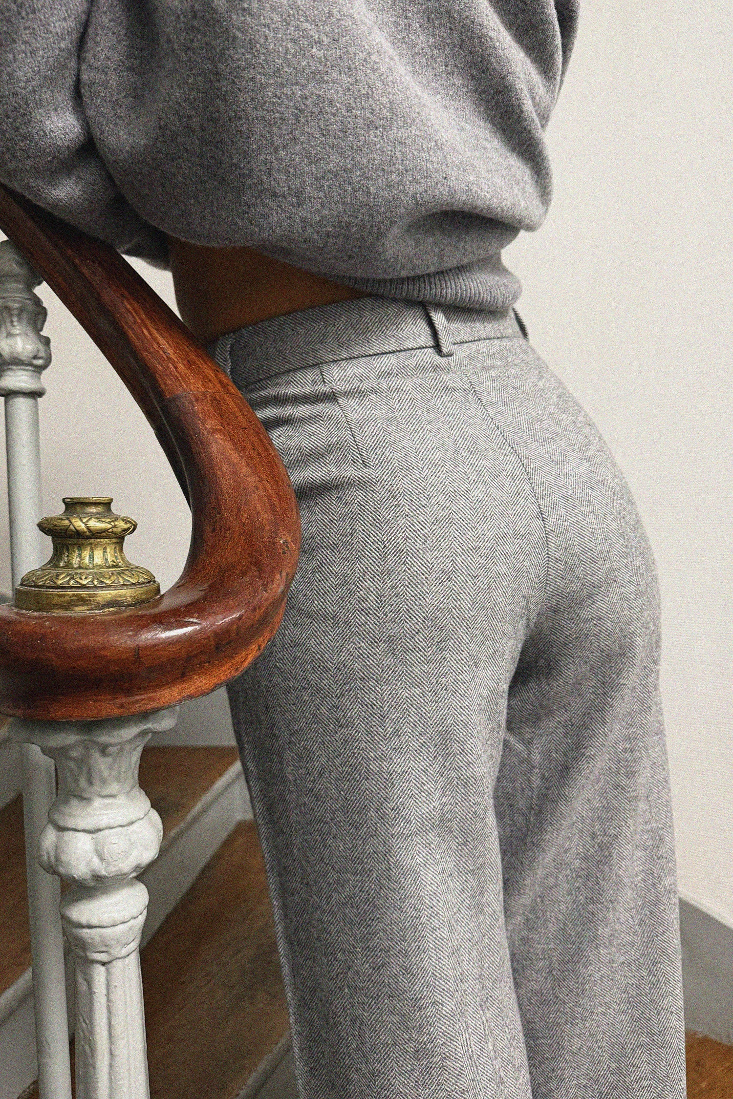 Pantalon à pinces flanelle chevron gris