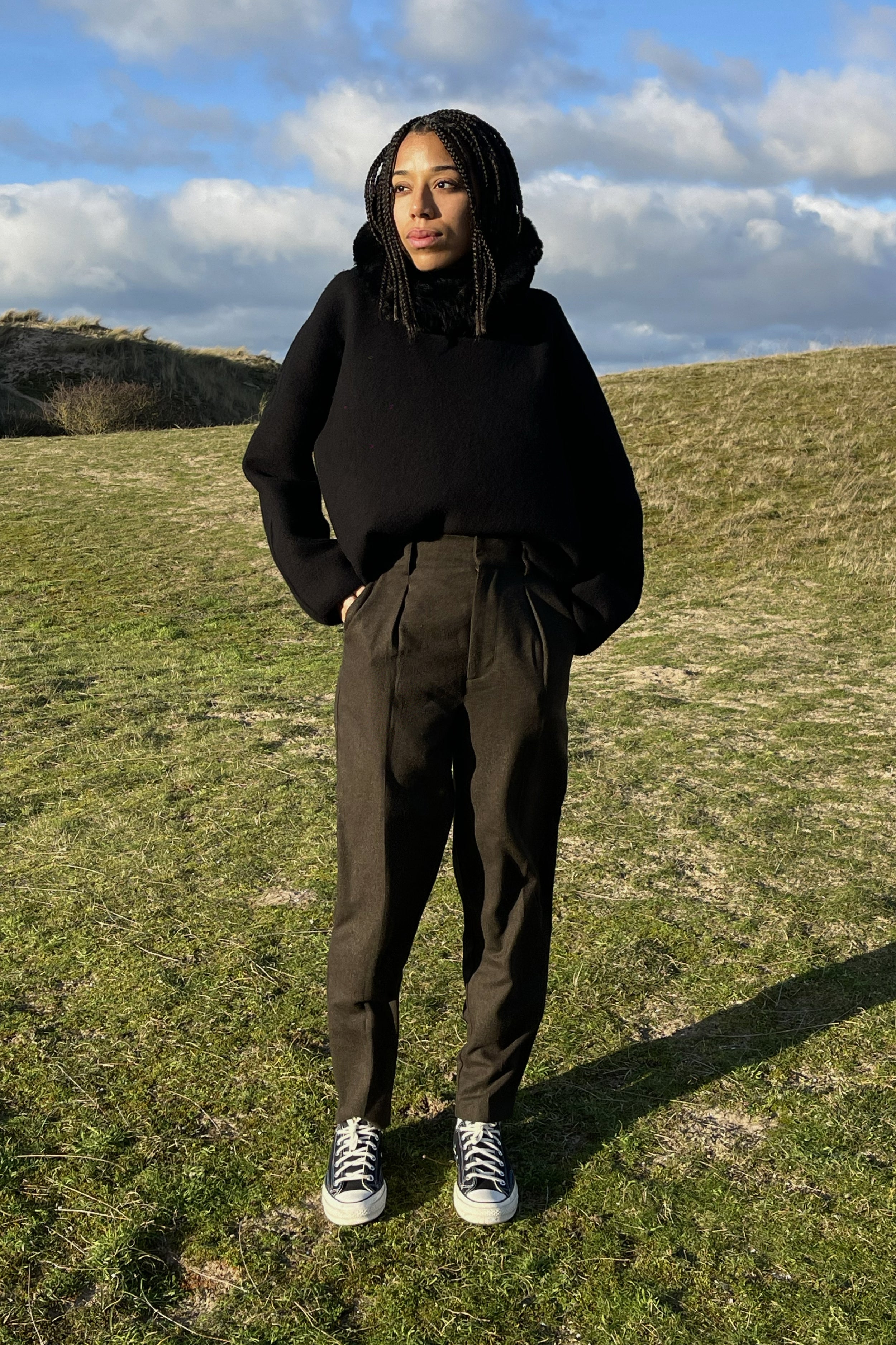 Flannel tailored pants in olive green