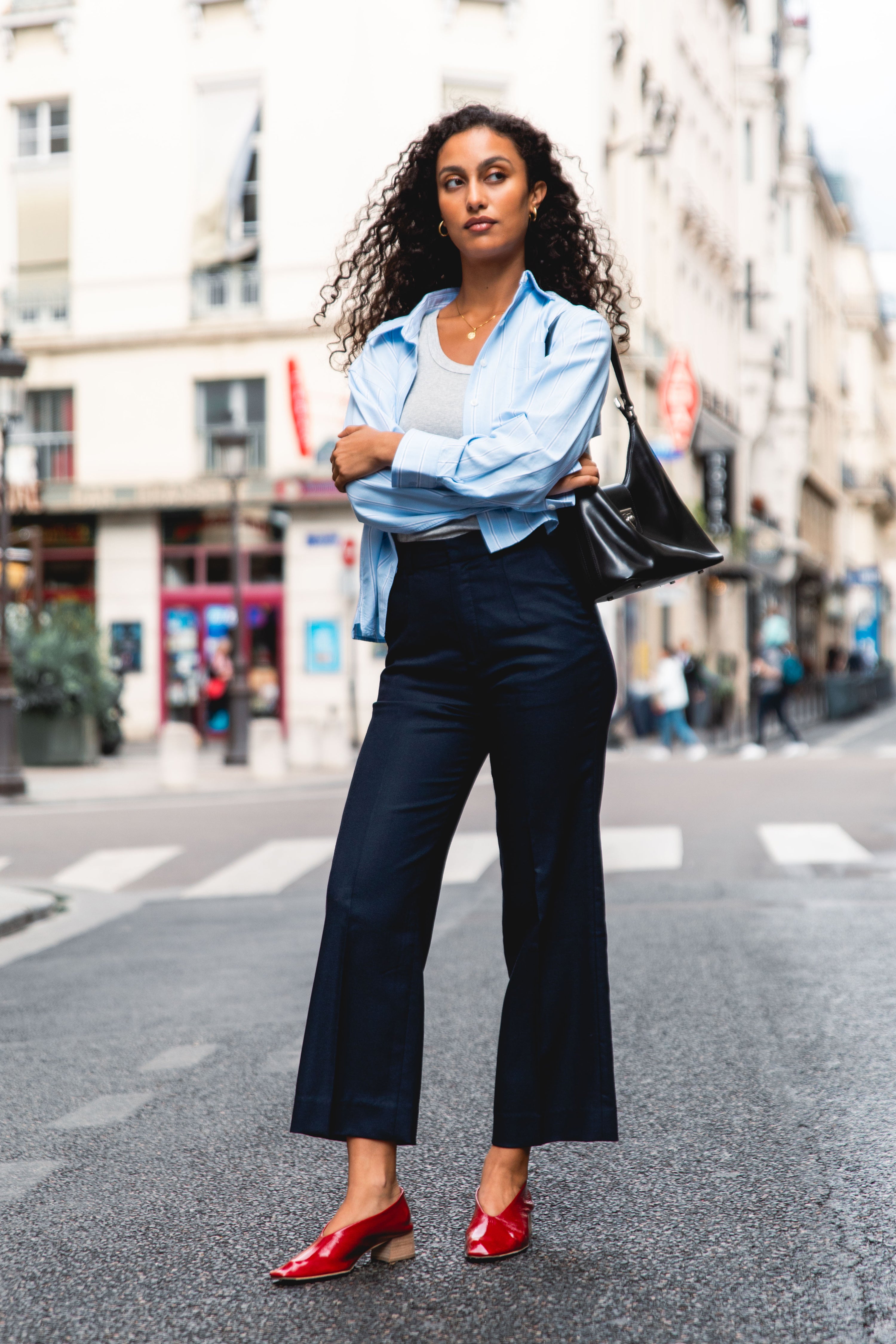 Navy blue flared pants