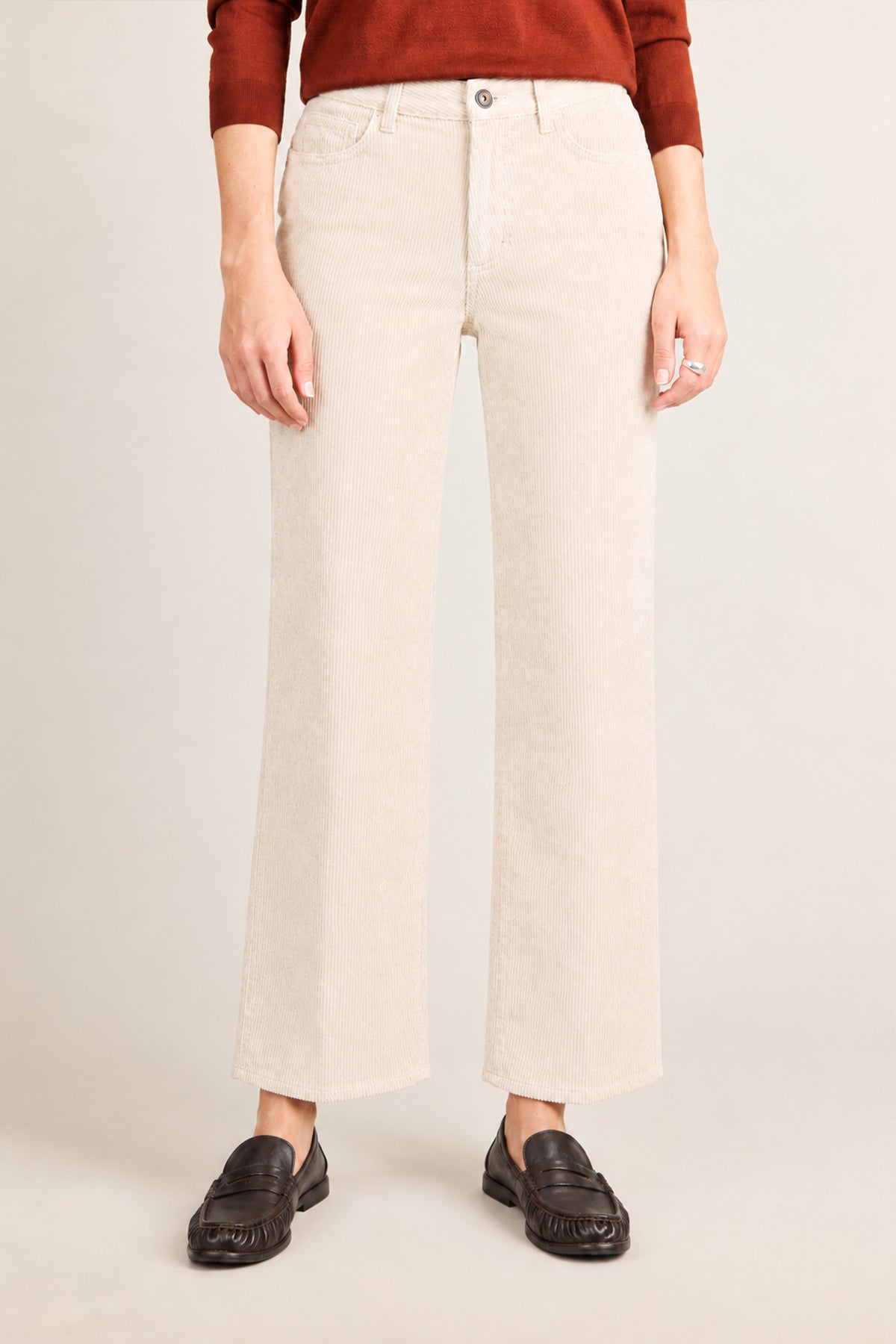 Ecru velvet flare pants