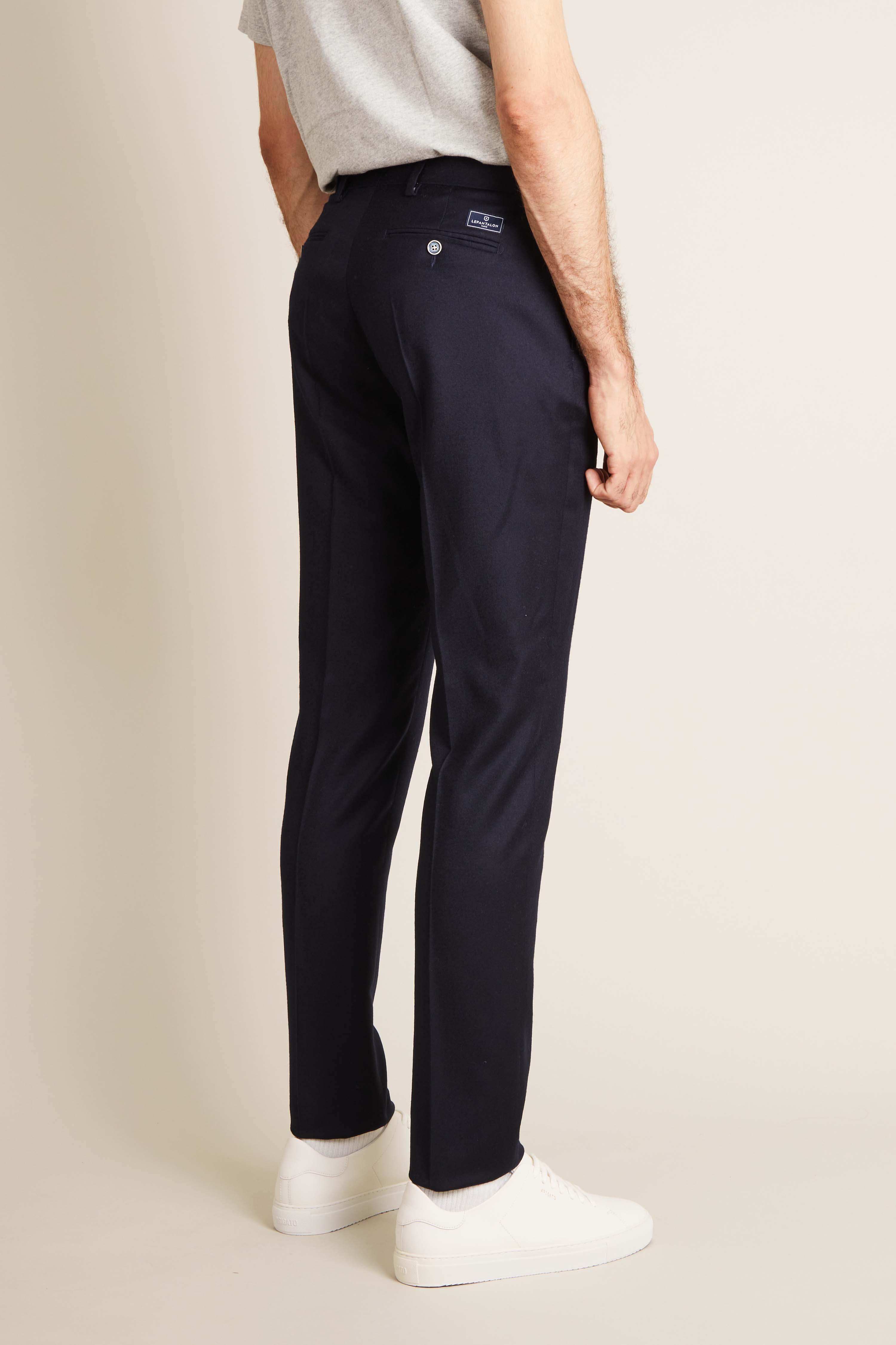 Pantalon flanelle stretch bleu marine