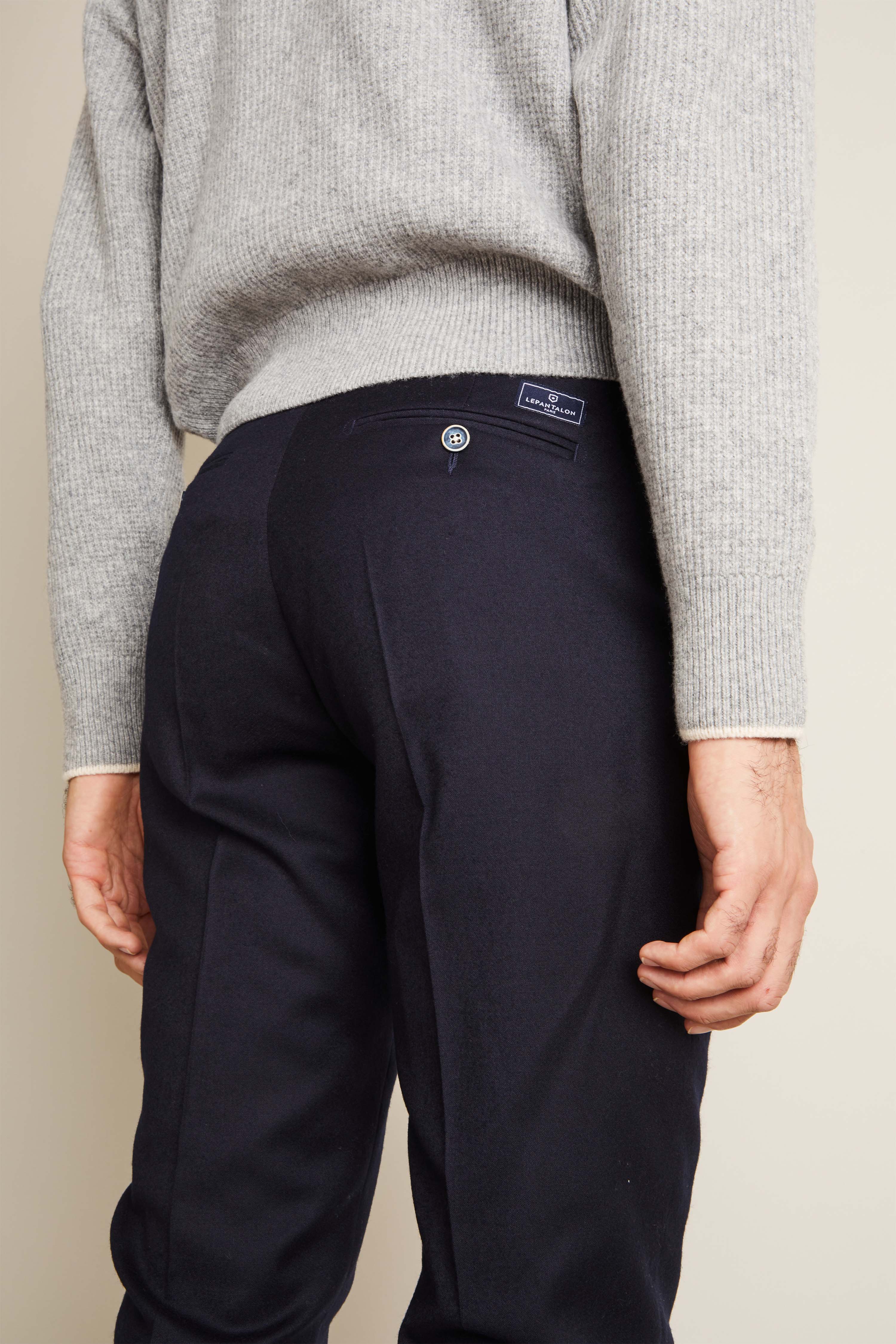 Pantalon flanelle stretch bleu marine