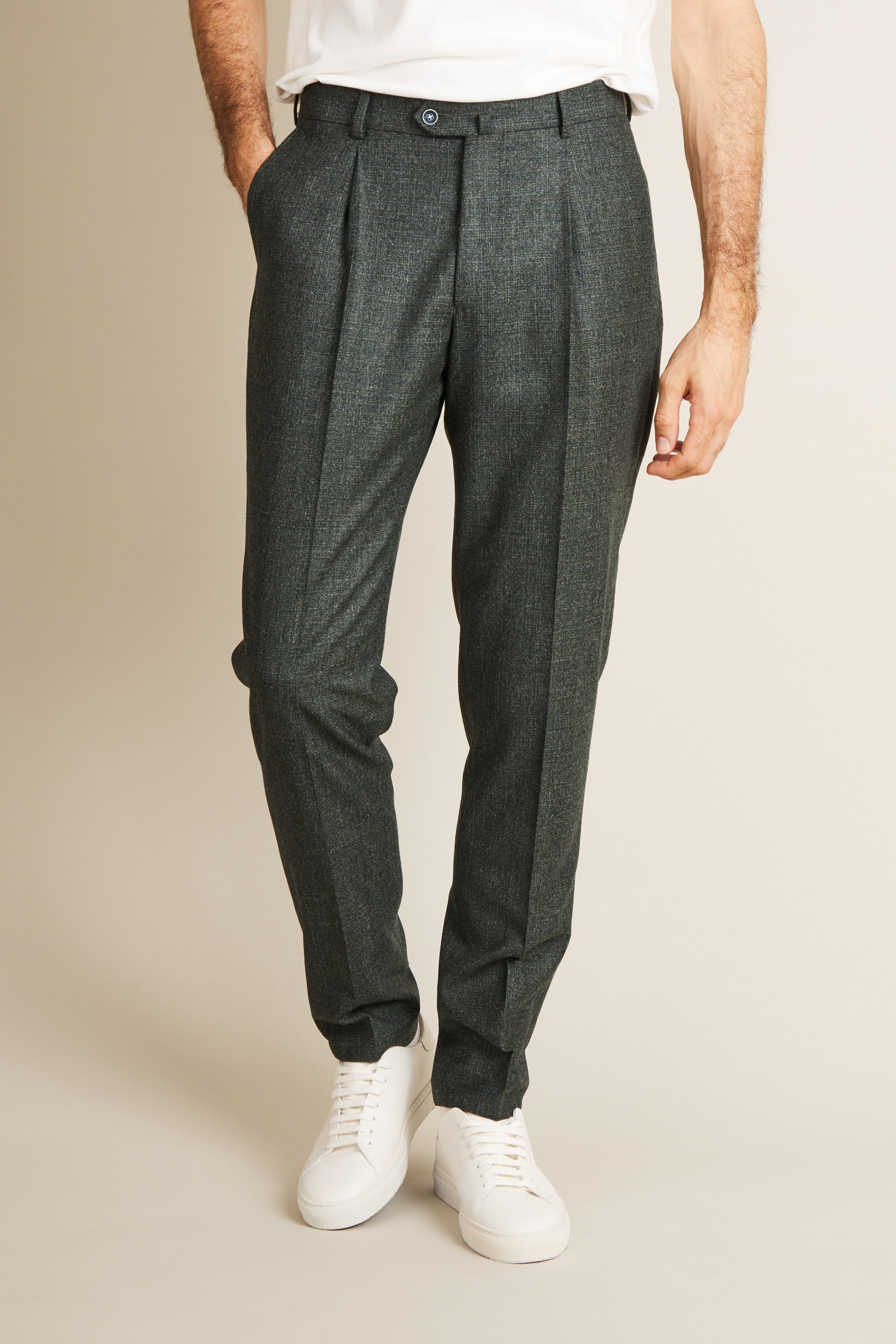 Pantalon à pinces flanelle vert