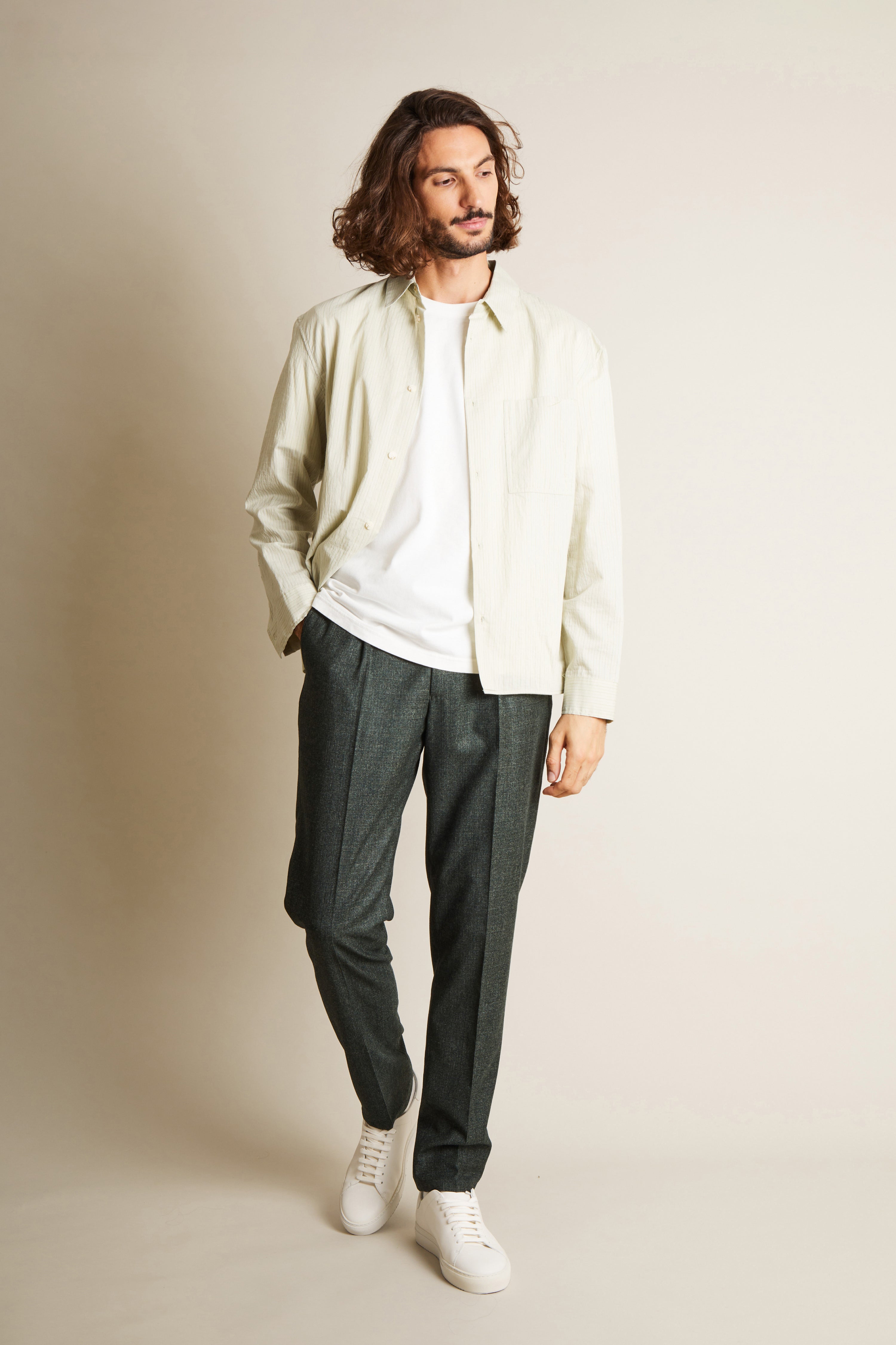 Pantalon à pinces flanelle vert