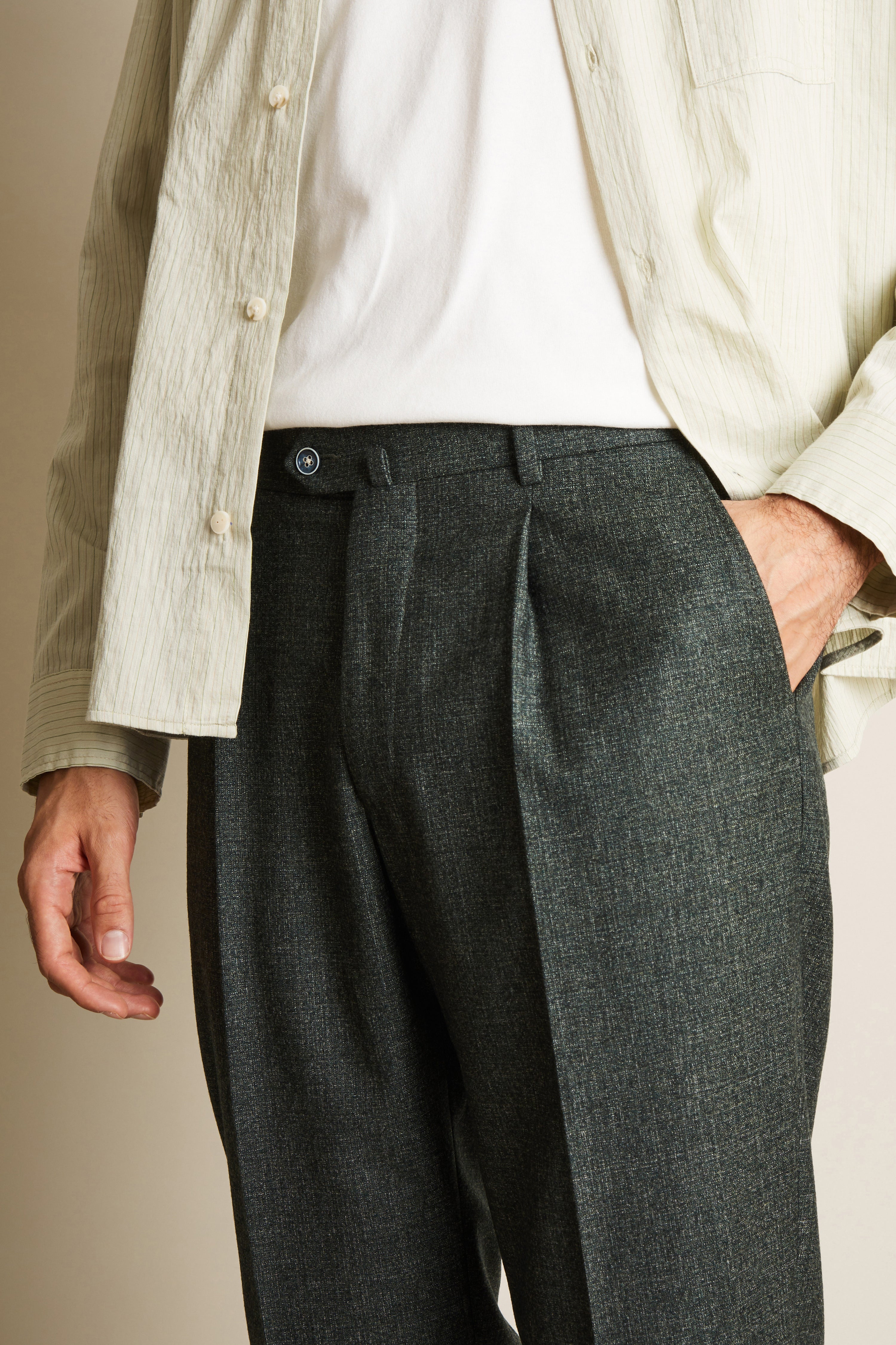 Pantalon à pinces flanelle vert