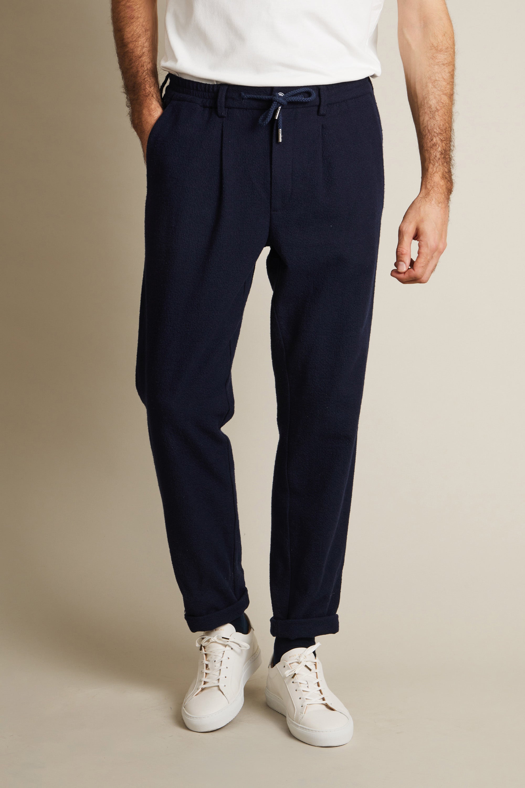 Jogpant seersucker laine bleu marine