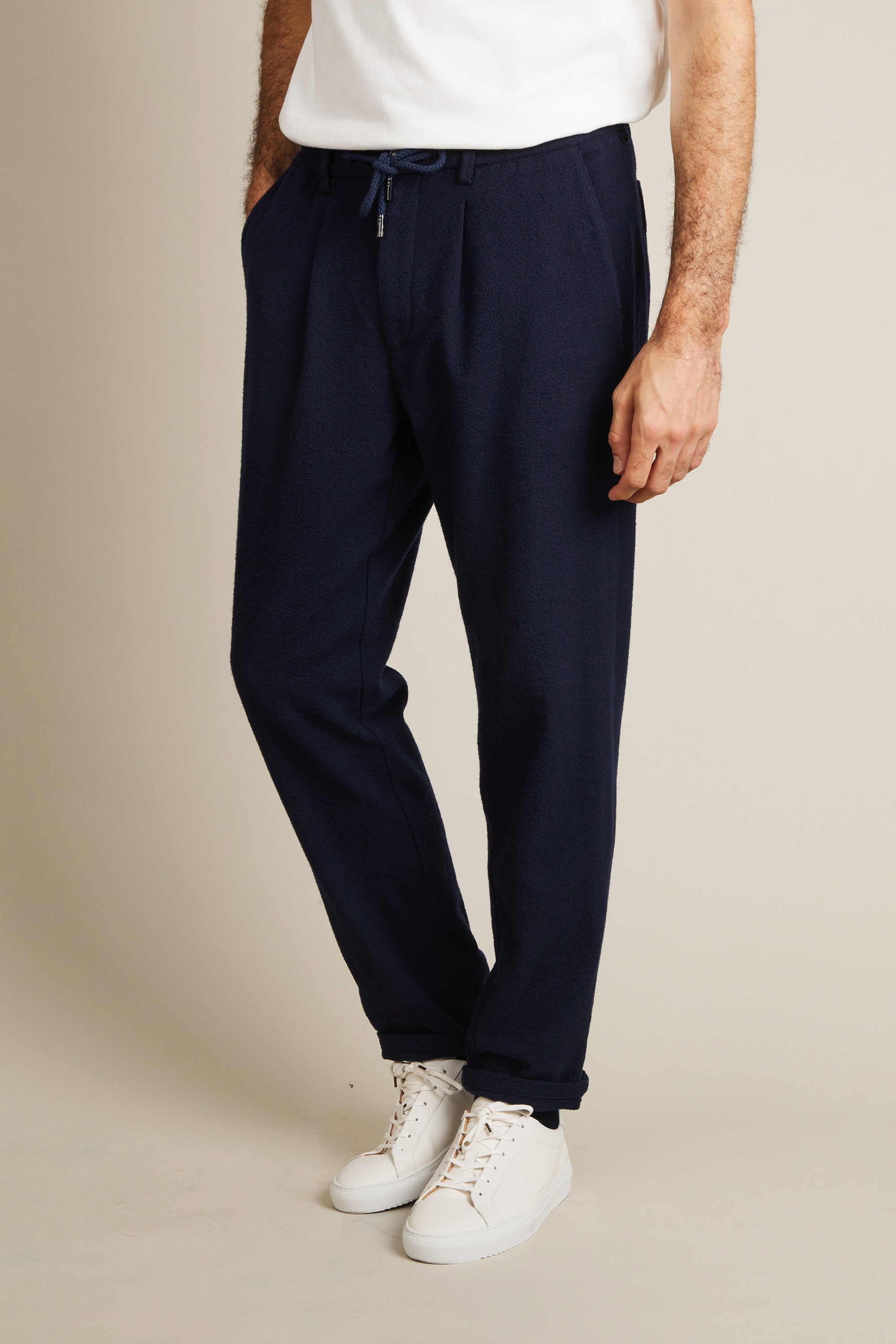 Jogpant seersucker laine bleu marine
