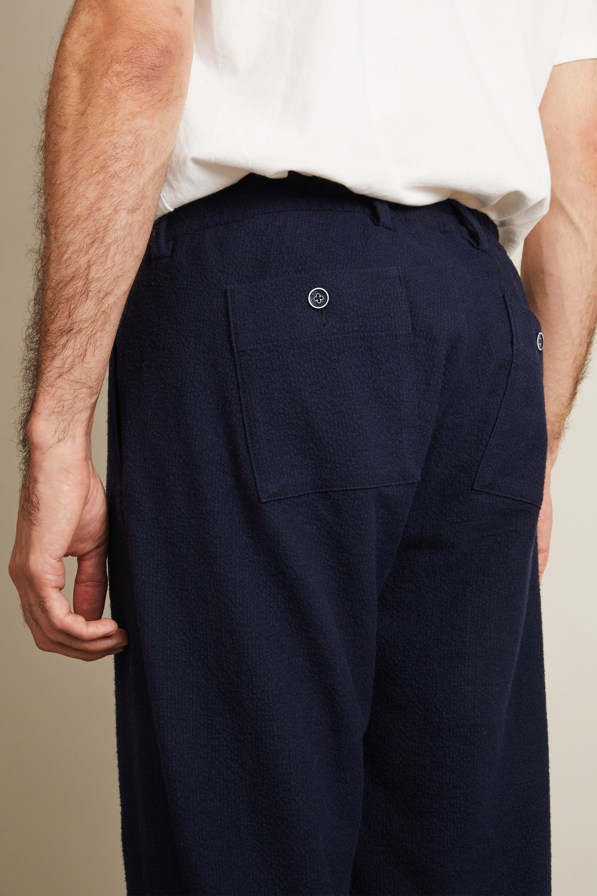 Jogpant seersucker laine bleu marine