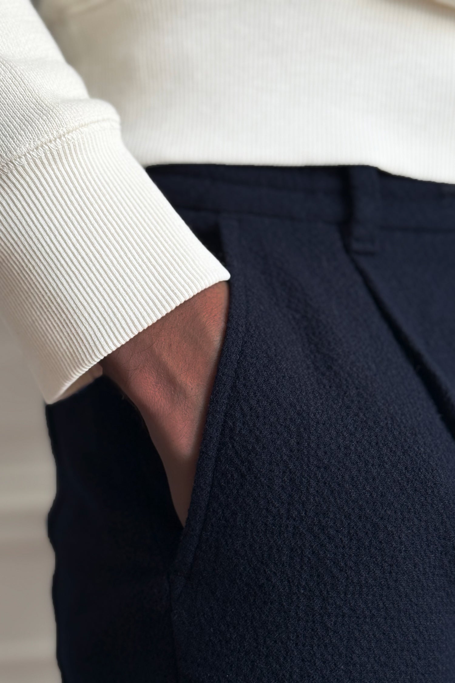 Jogpant seersucker laine bleu marine