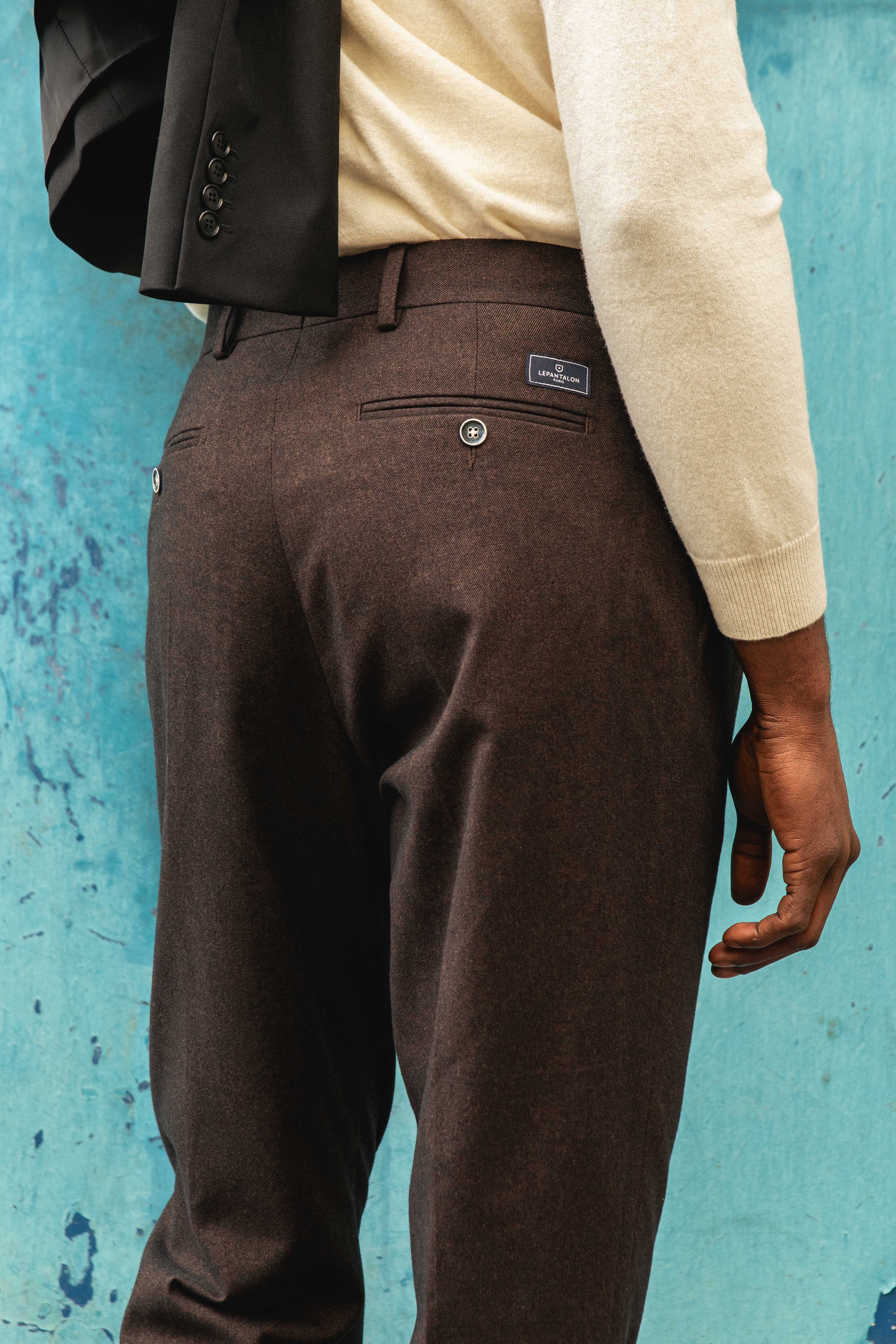 Pantalon double pinces flanelle marron