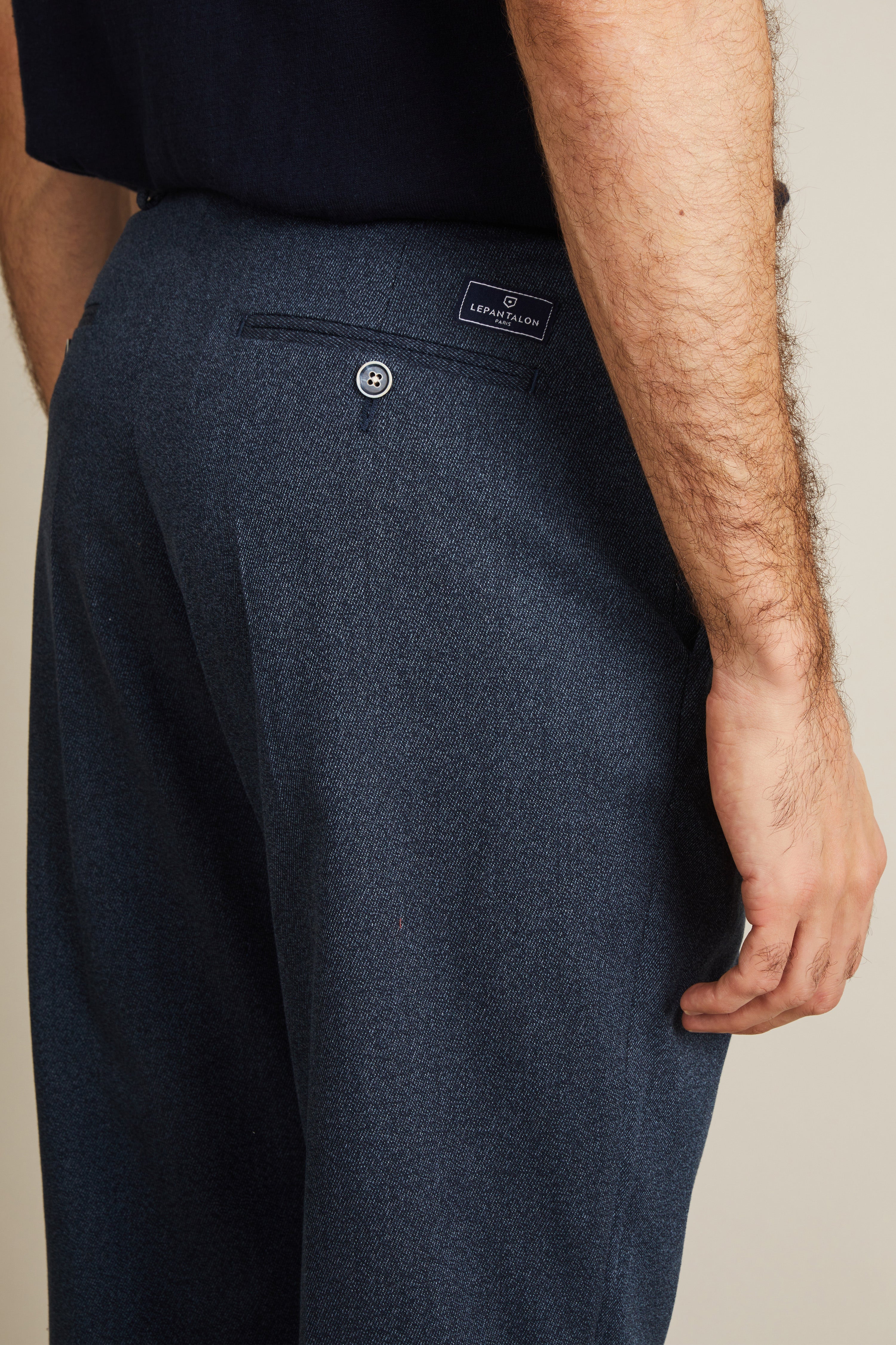 Navy blue flannel double pleated pants