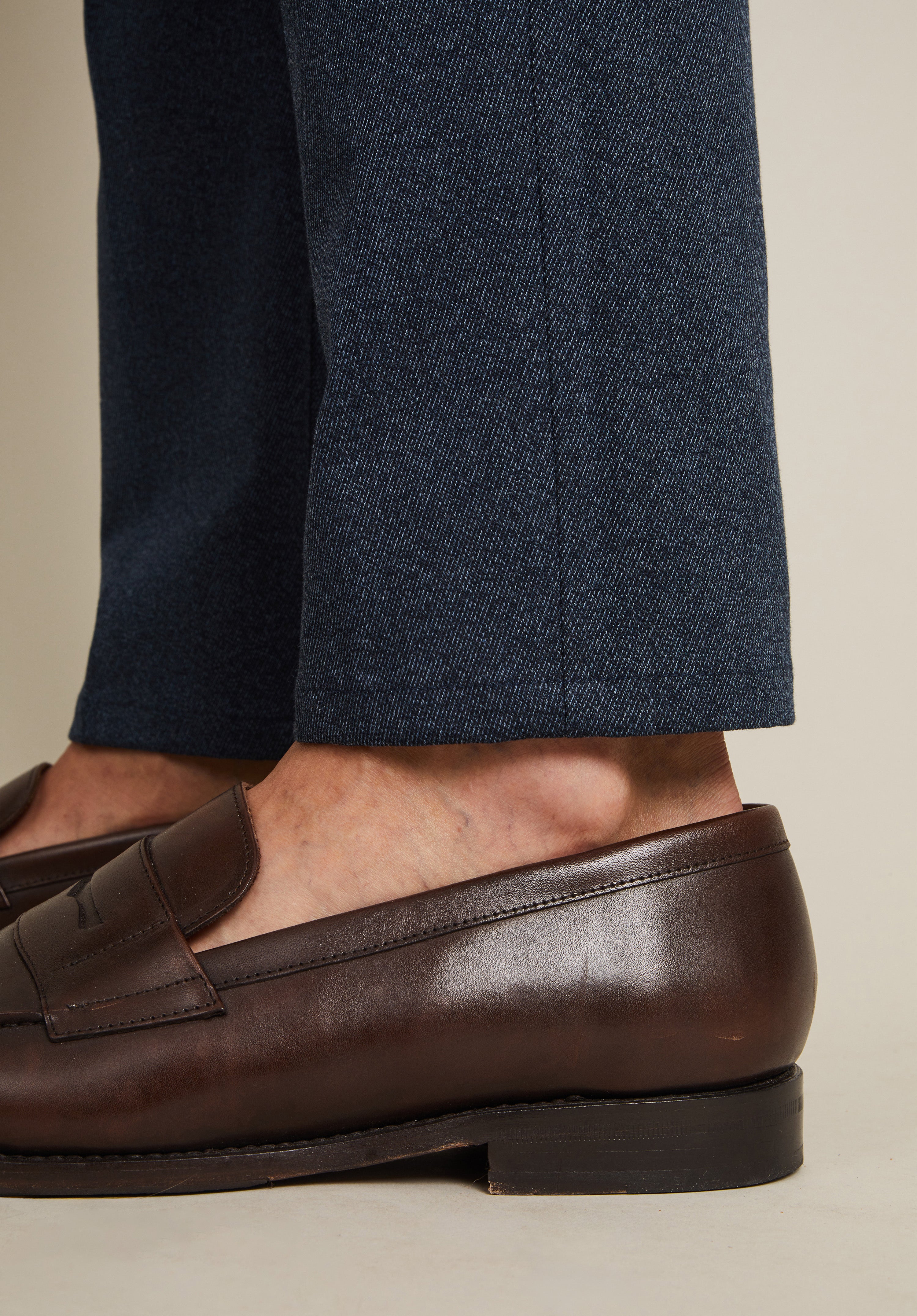 Navy blue flannel double pleated pants