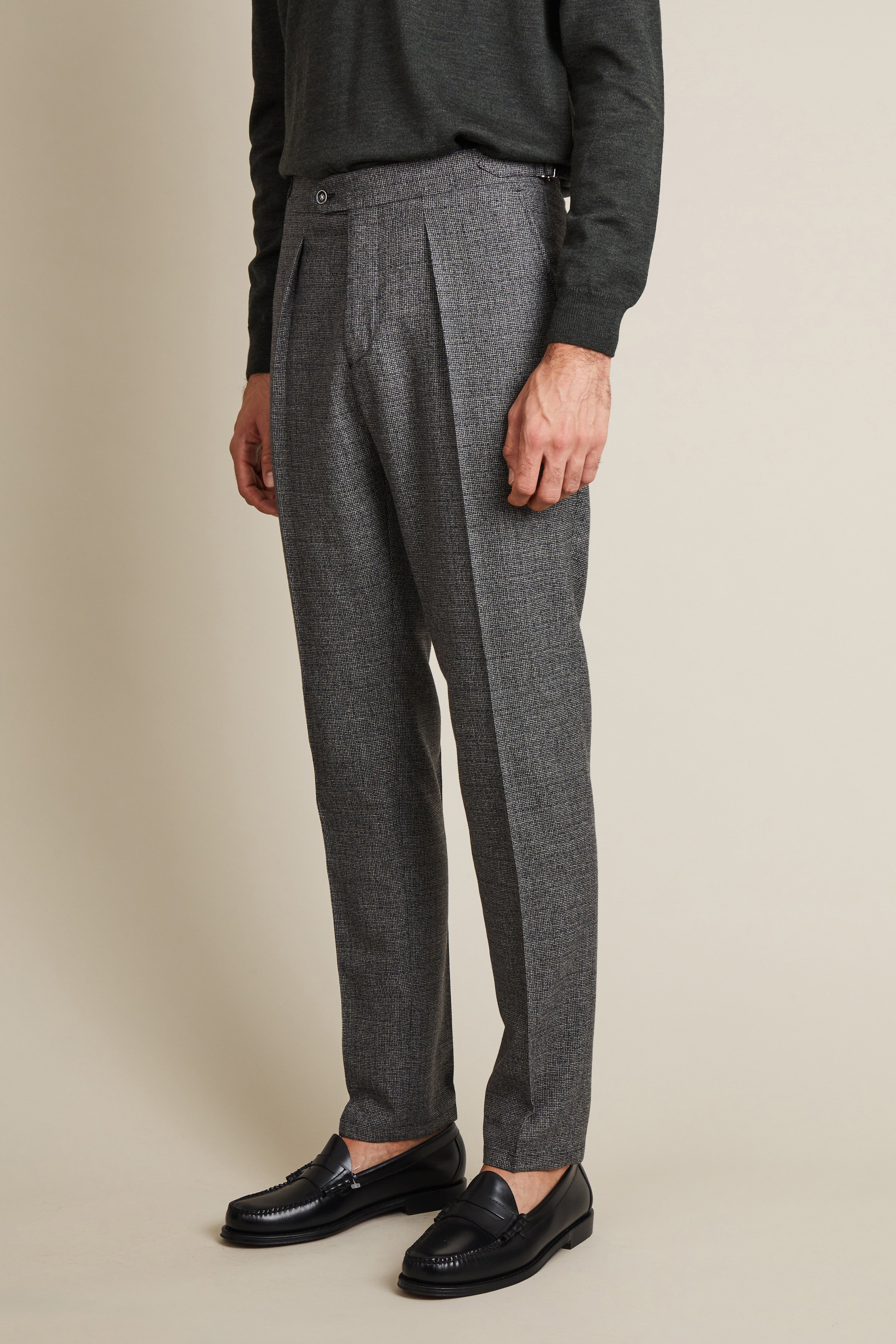 Grey Pleated Flannel Pants