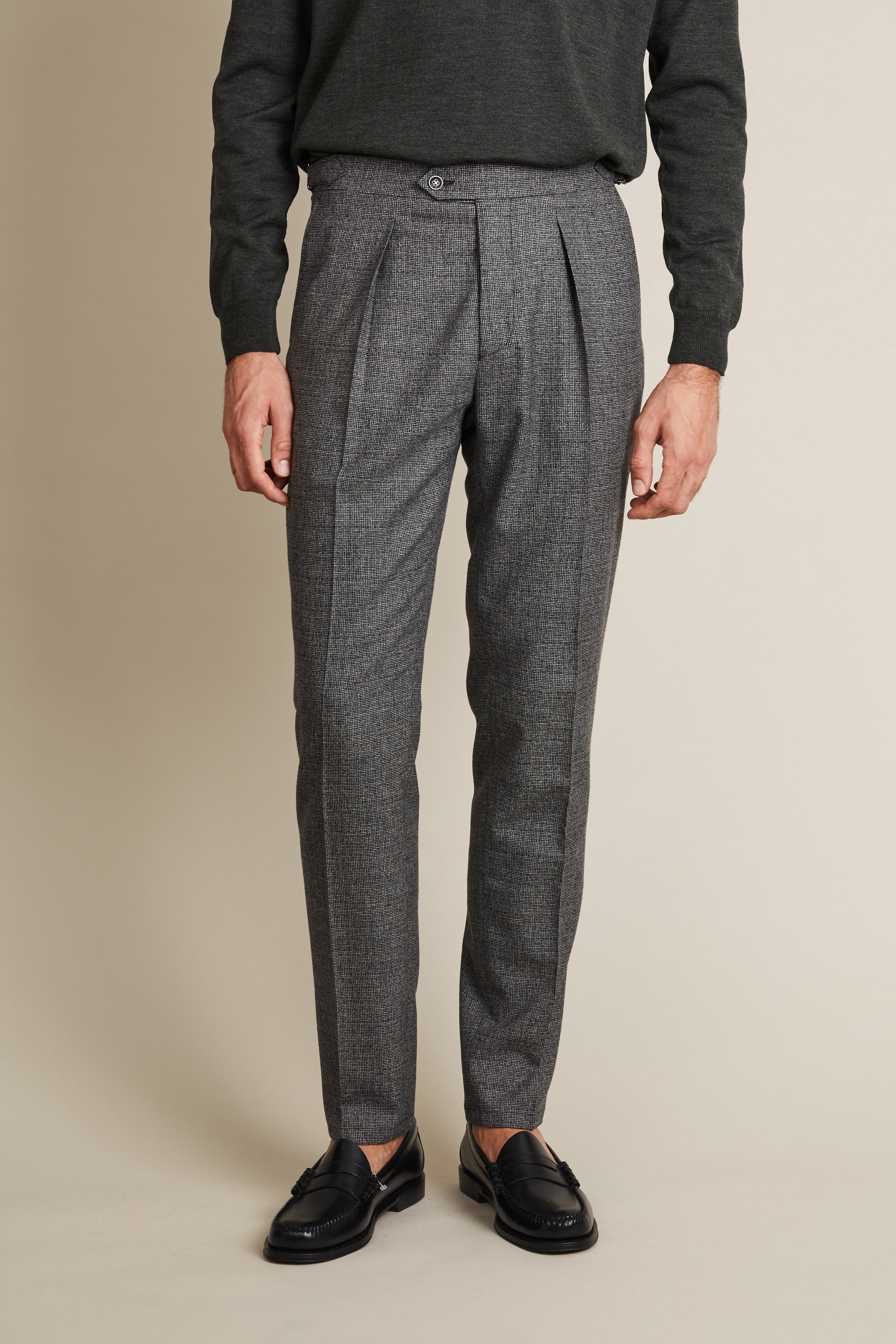 Grey Pleated Flannel Pants