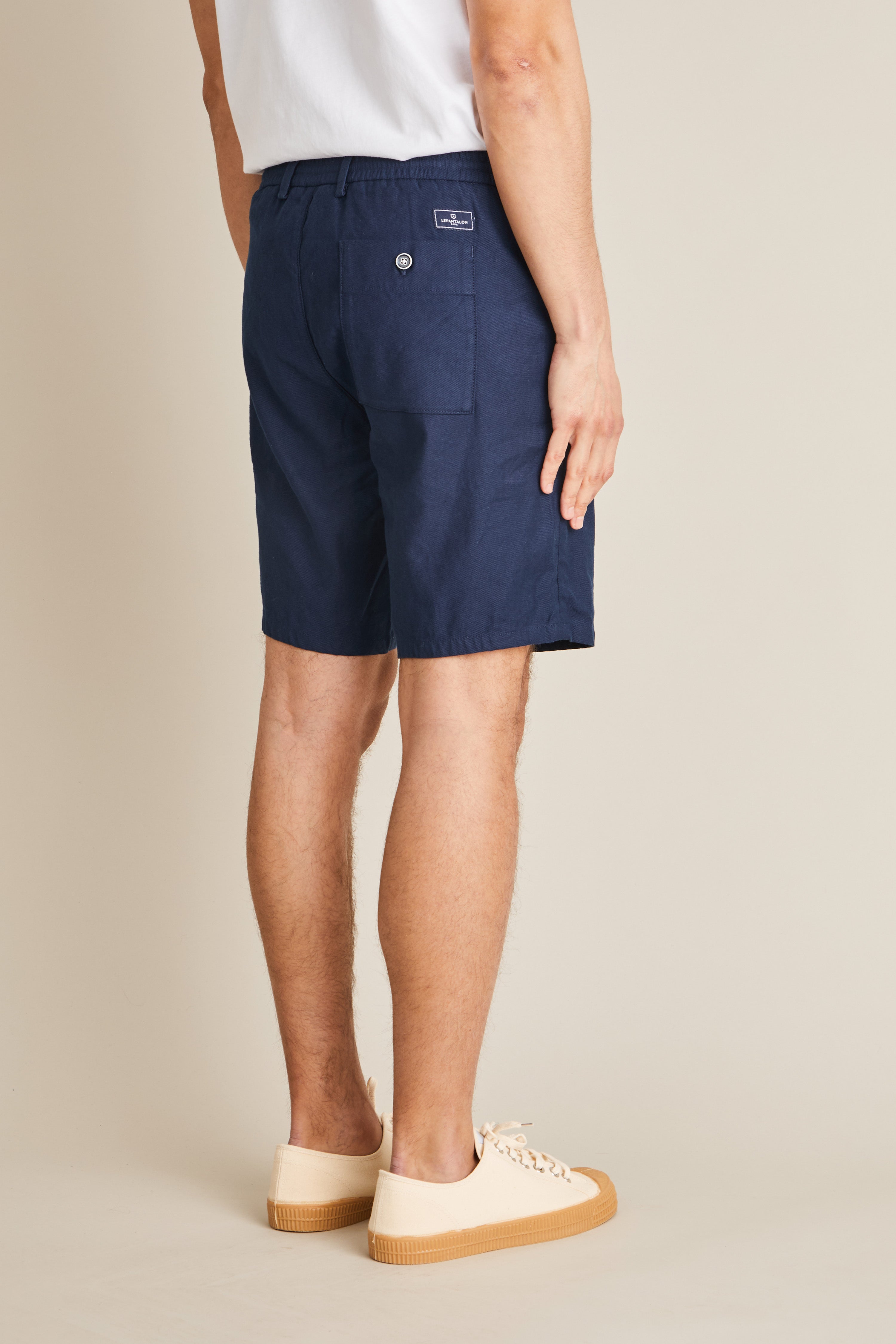 Bermuda coton-lin bleu marine