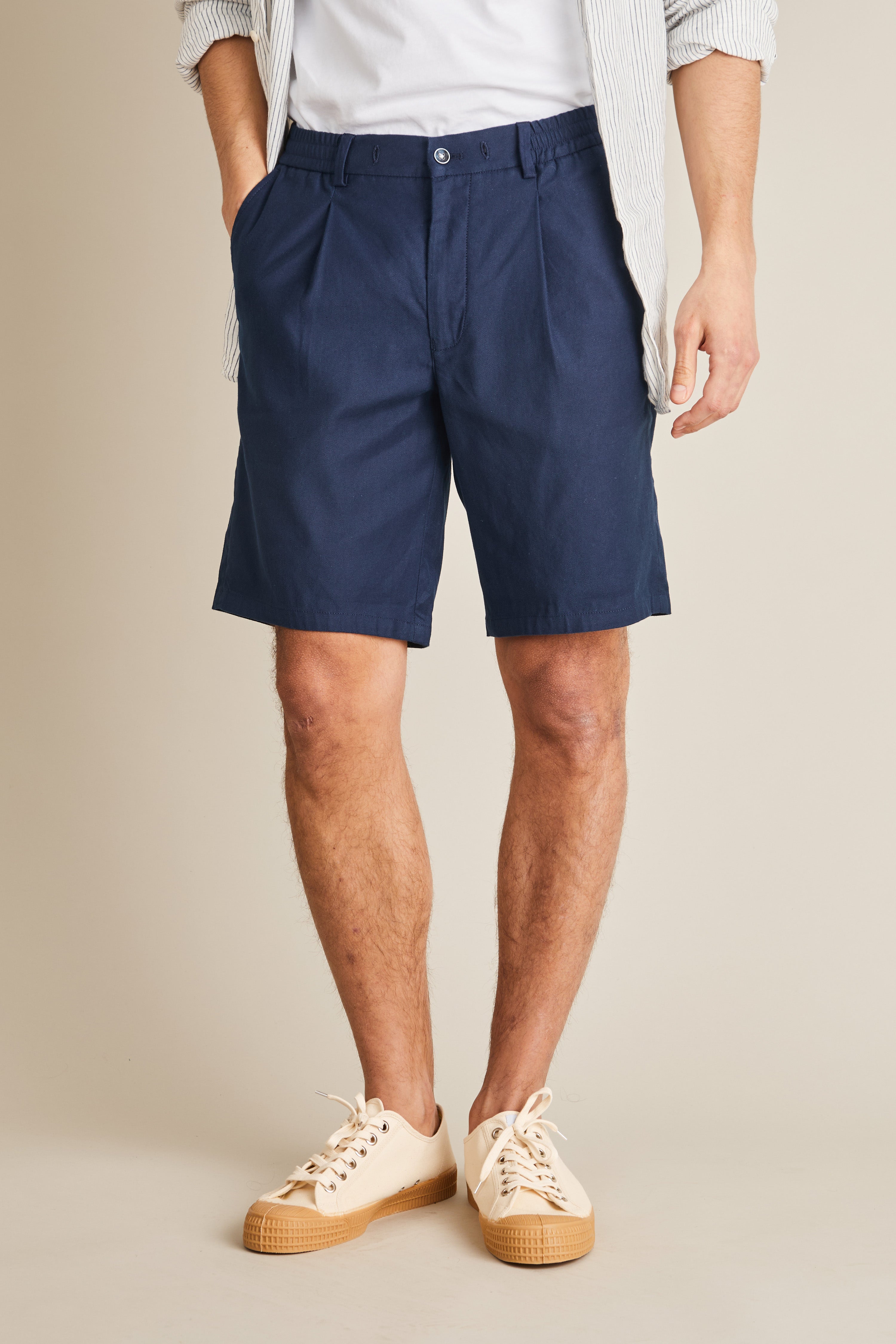 Bermuda coton-lin bleu marine