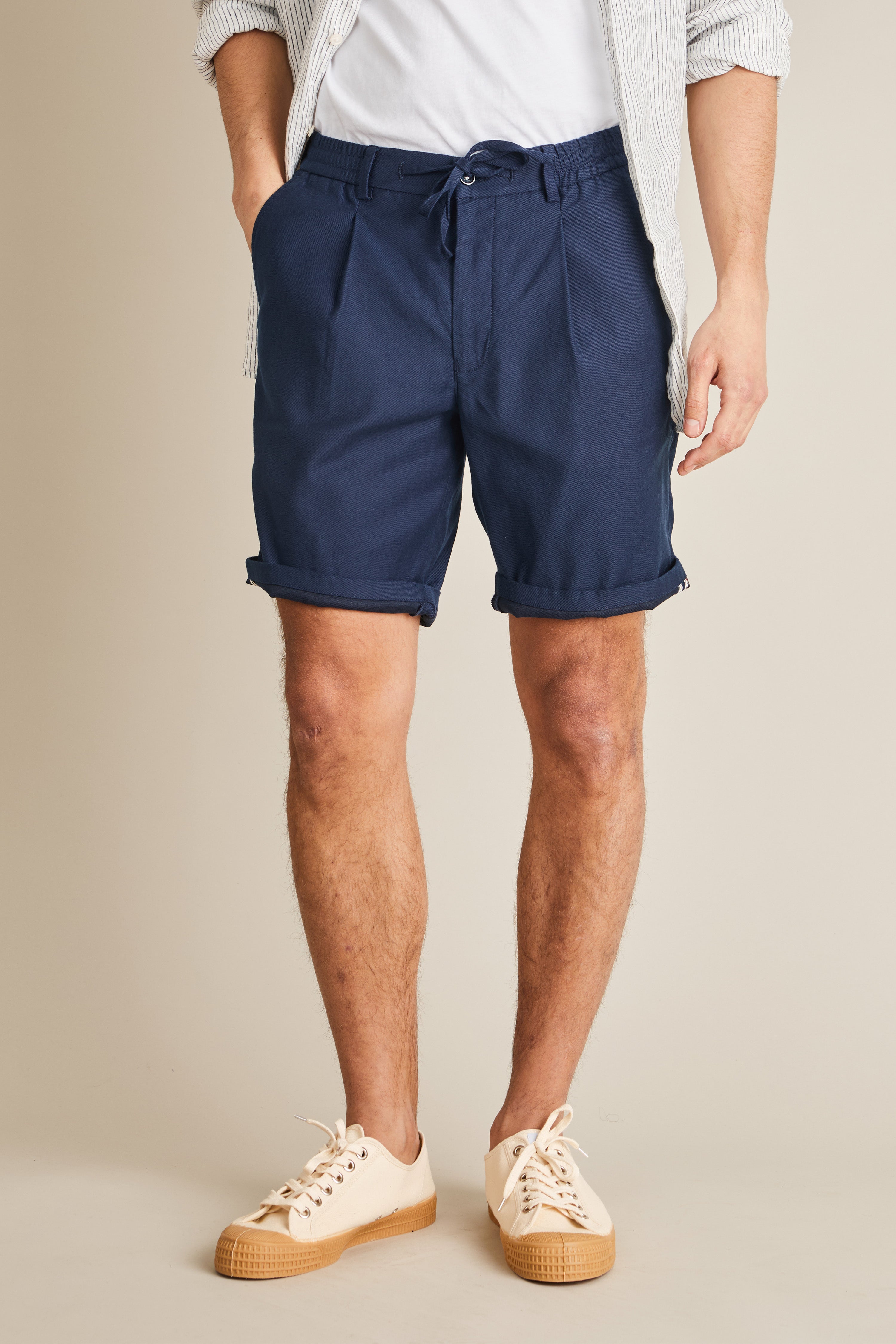 Bermuda coton-lin bleu marine