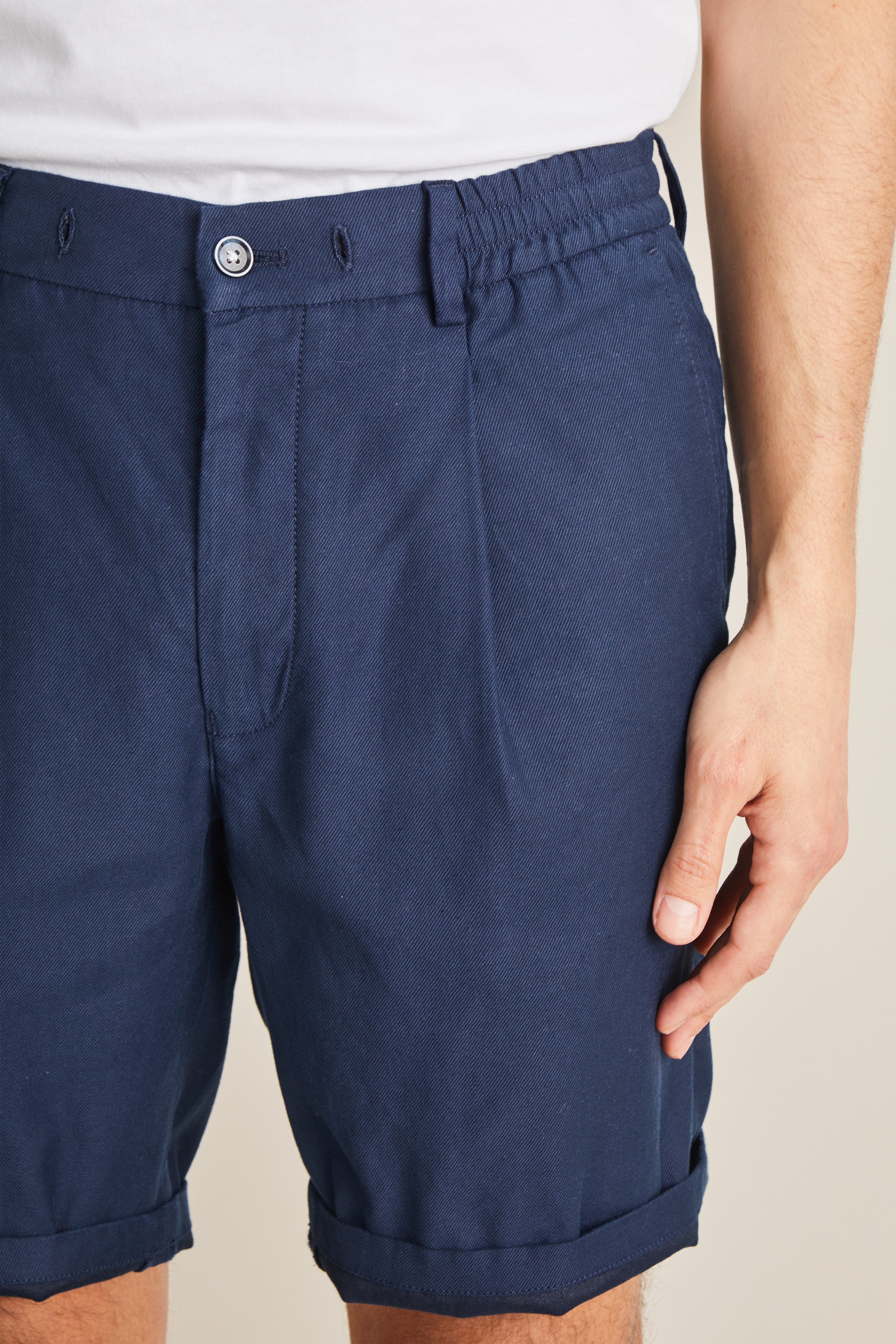 Bermuda coton-lin bleu marine