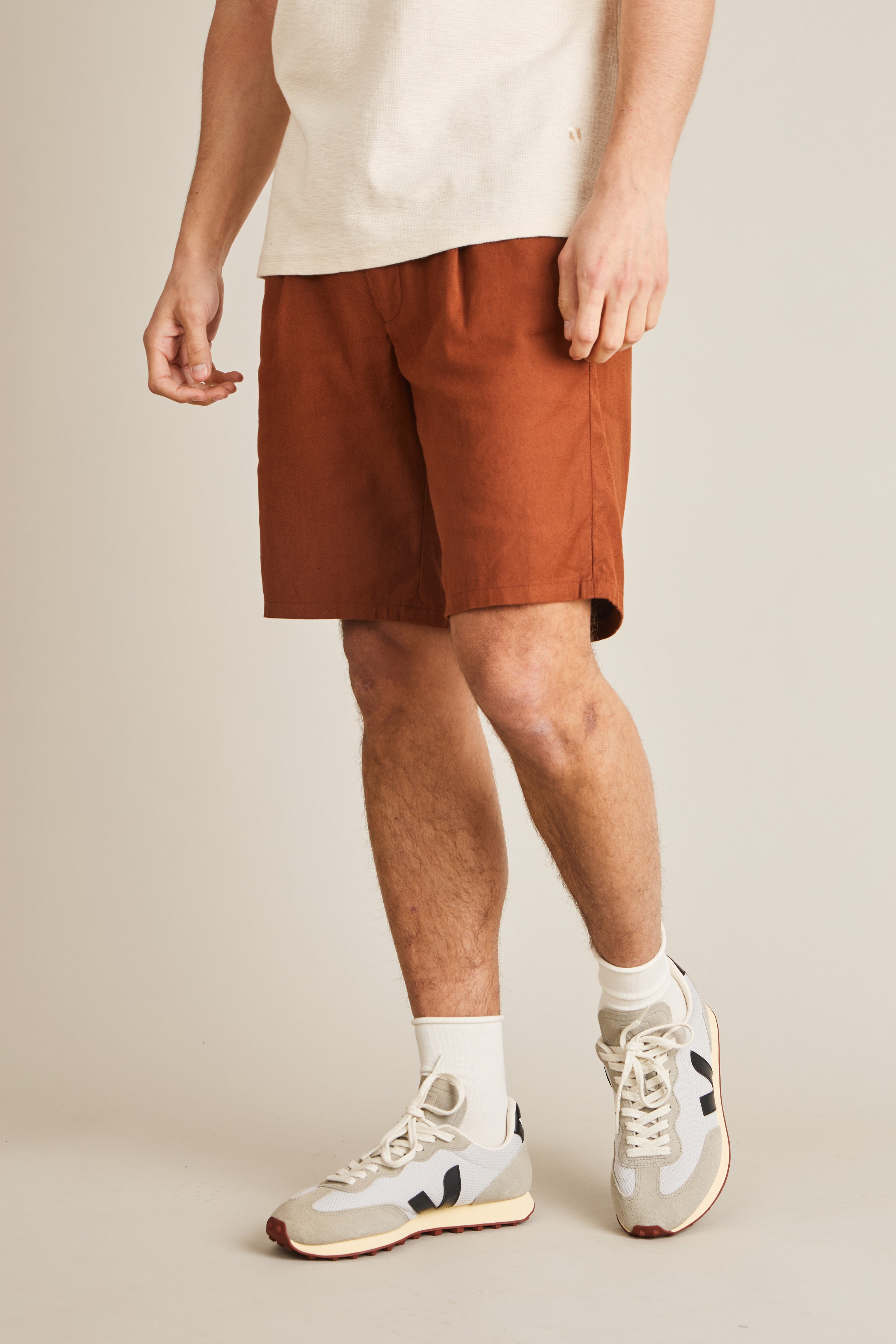 Terracotta cotton-linen bermuda shorts