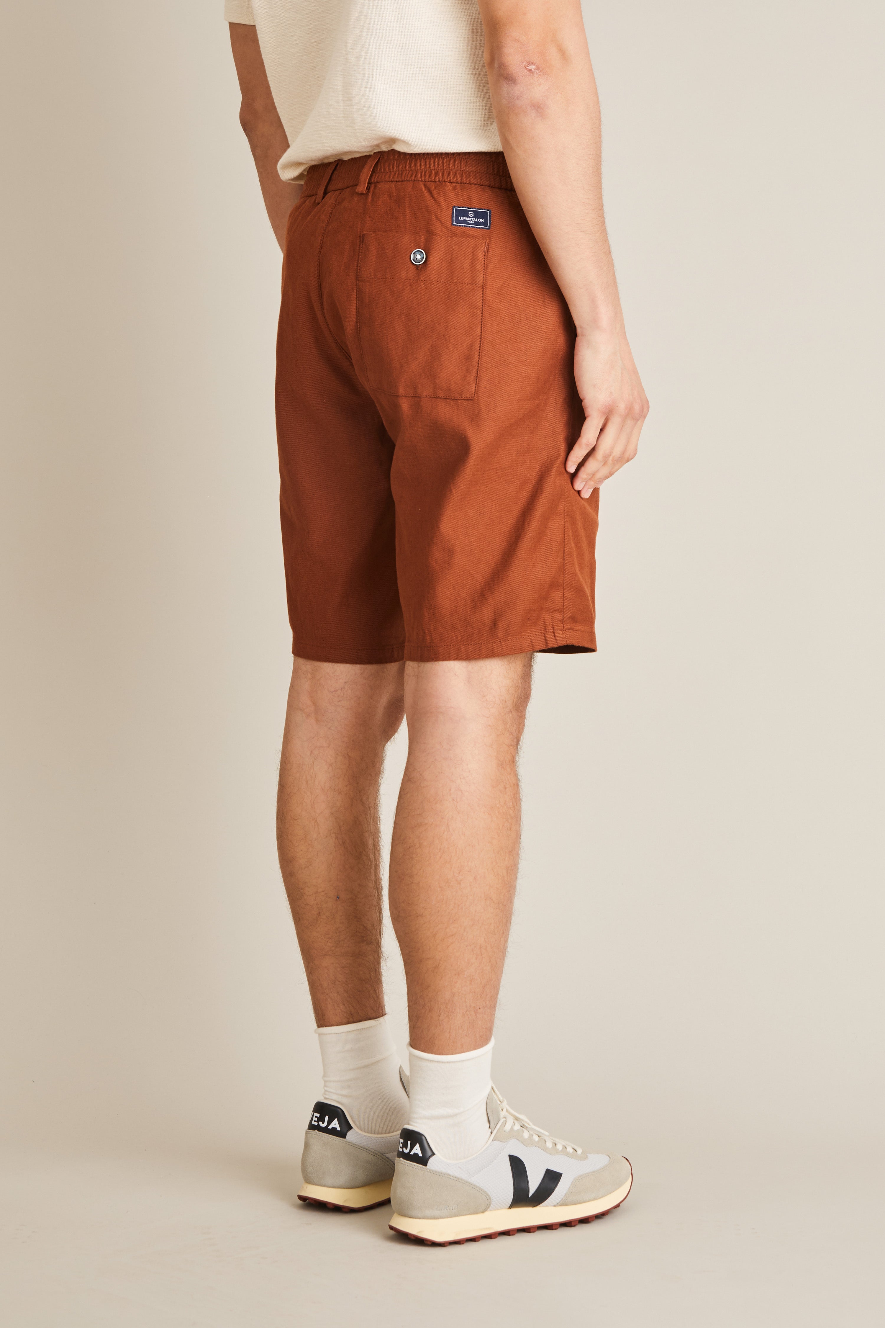 Terracotta cotton-linen bermuda shorts