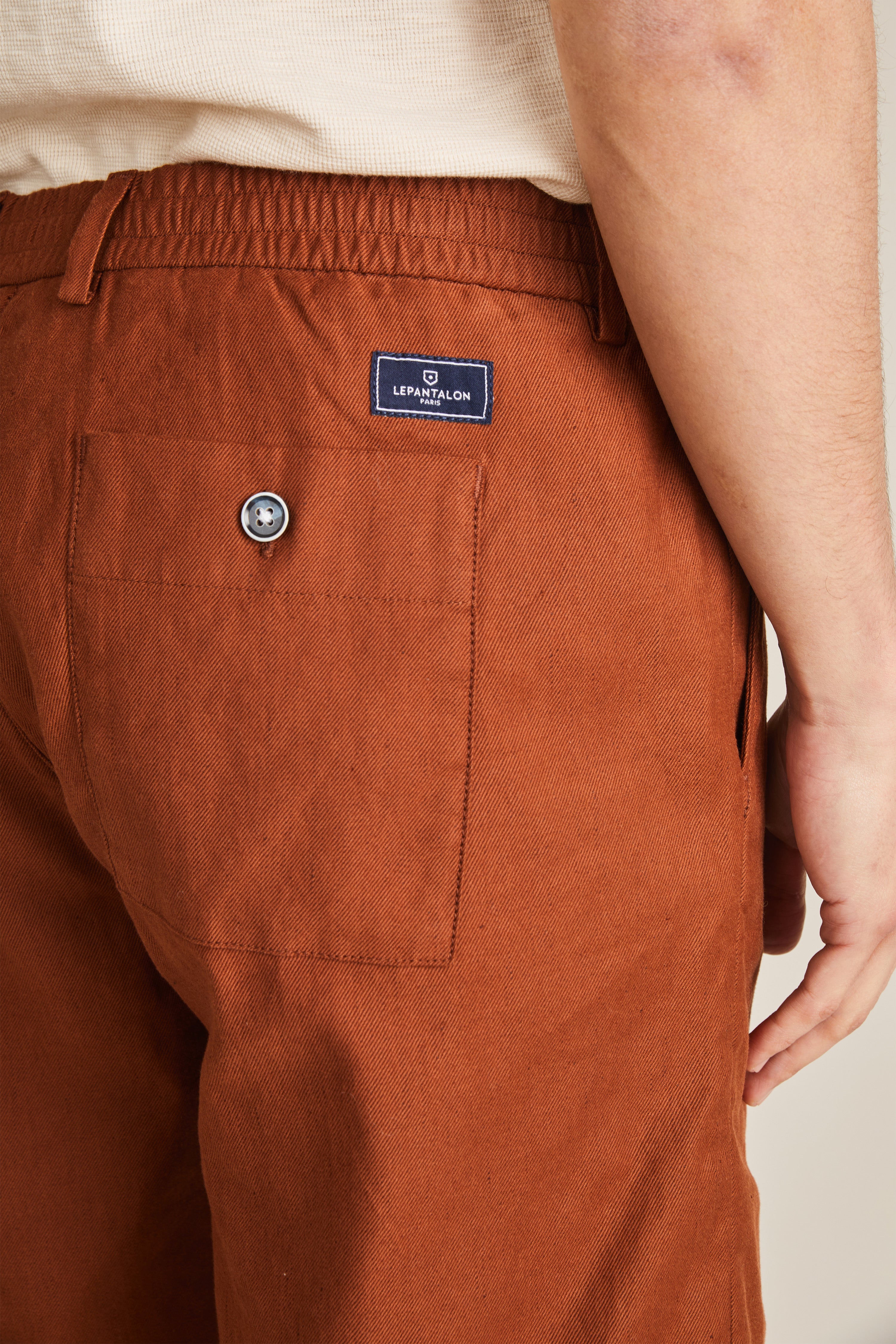 Terracotta cotton-linen bermuda shorts
