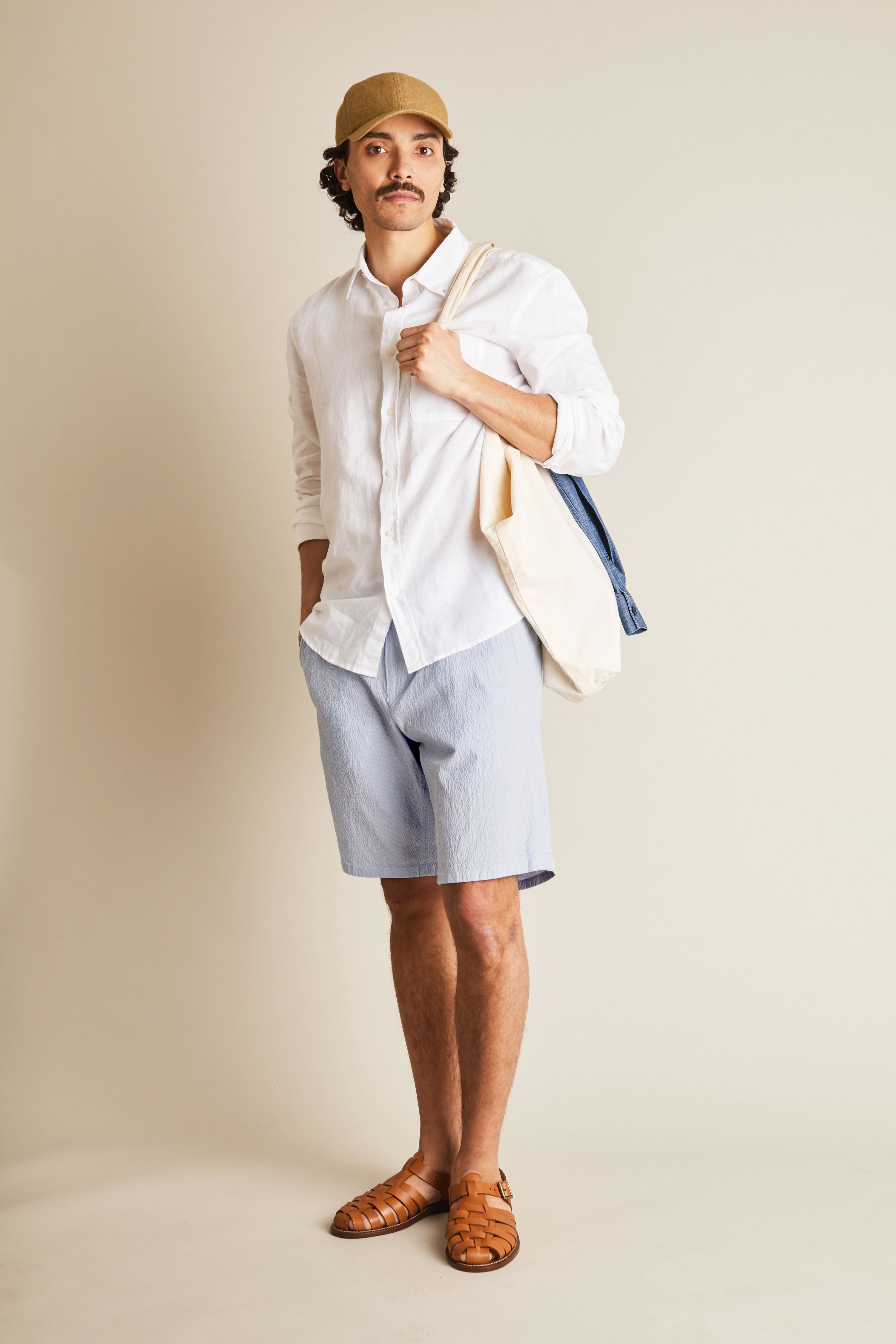 Seersucker Bermuda shorts in blue
