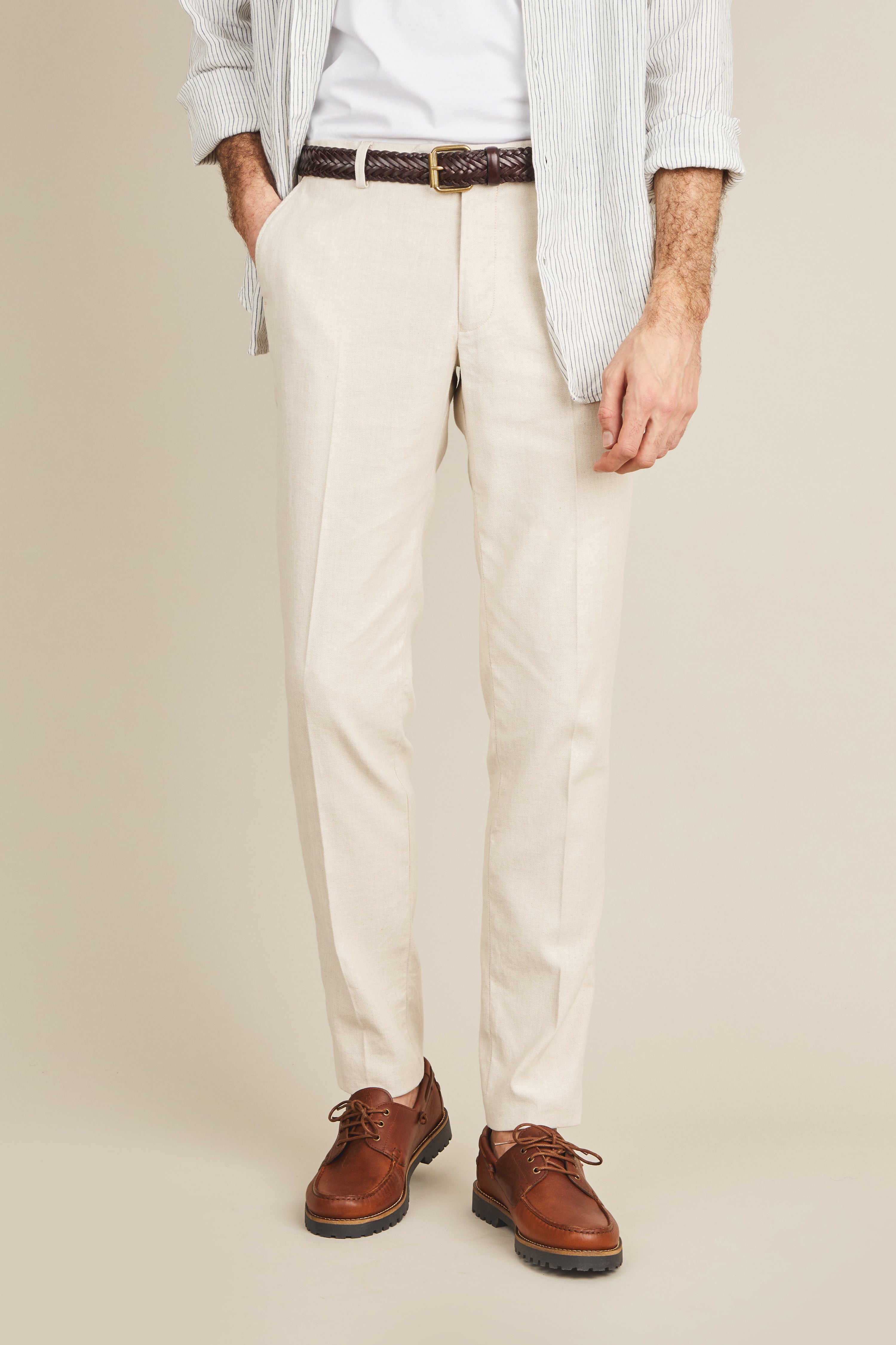 Off-white cotton-linen chinos