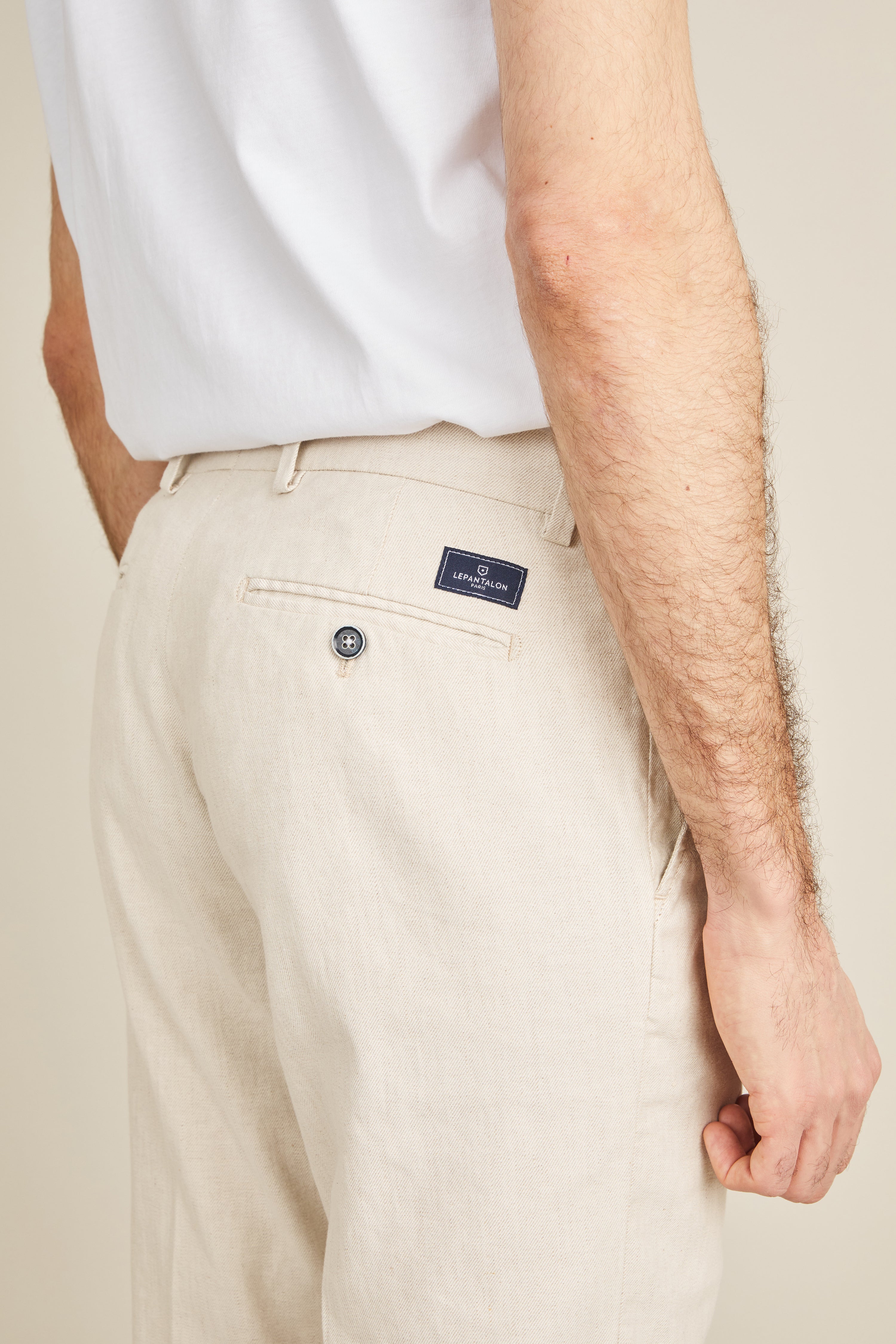 Off-white cotton-linen chinos