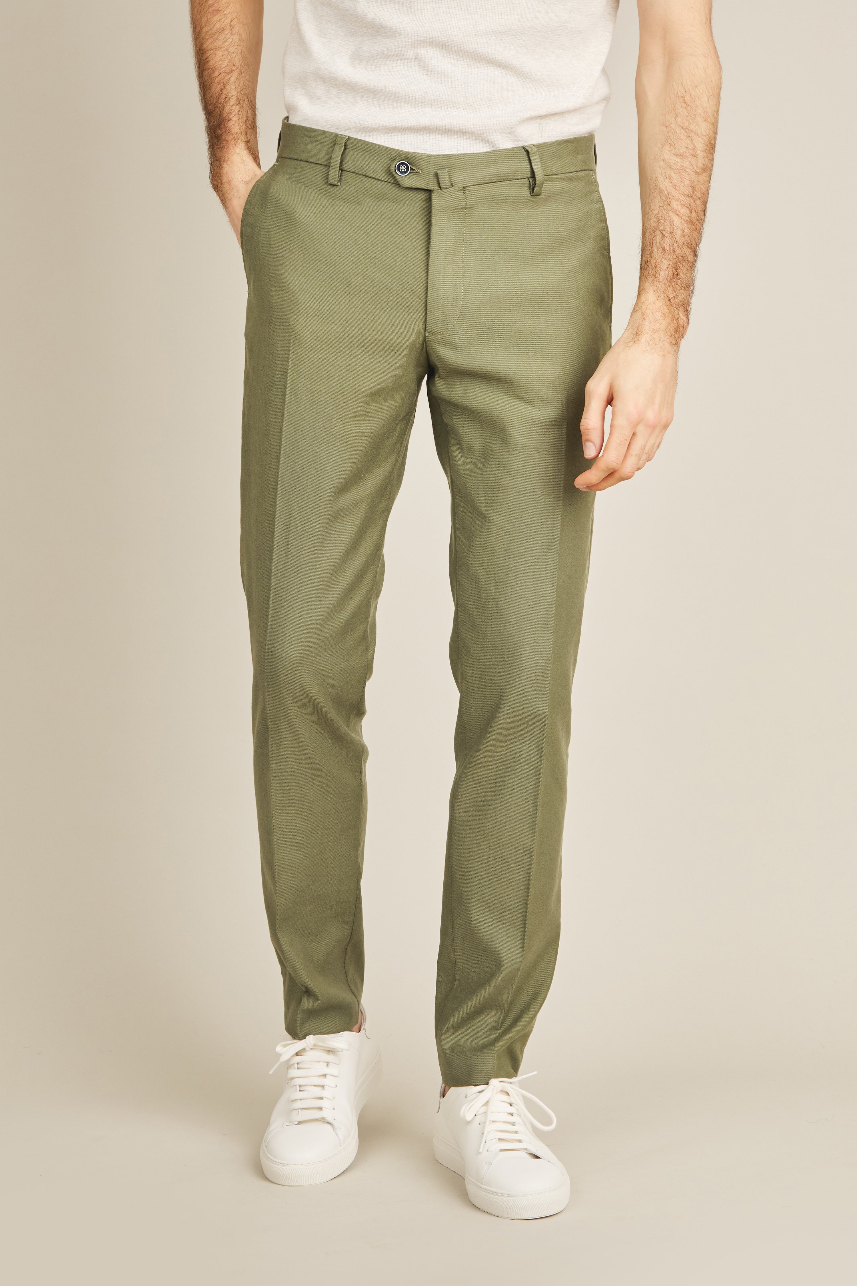 Khaki cotton-linen chinos