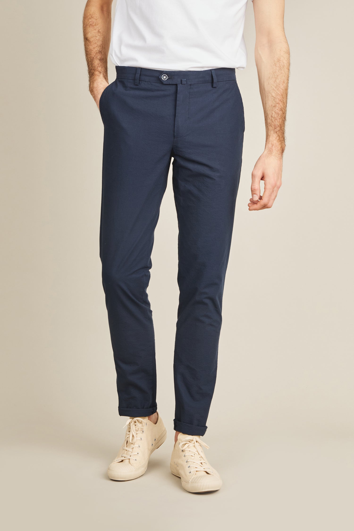 Chino seersucker bleu marine