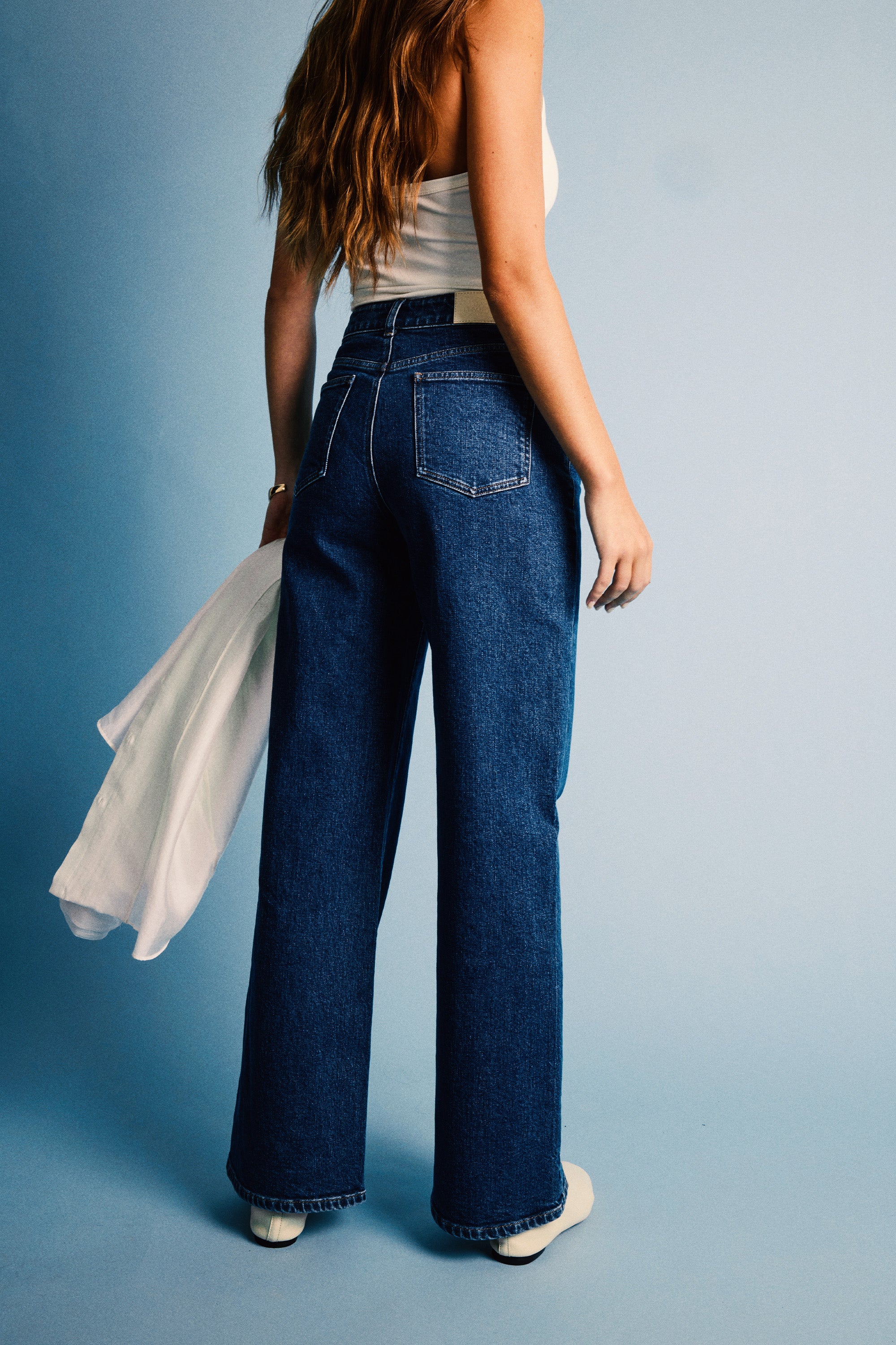 Wide-leg jeans with patch pockets, stone blue
