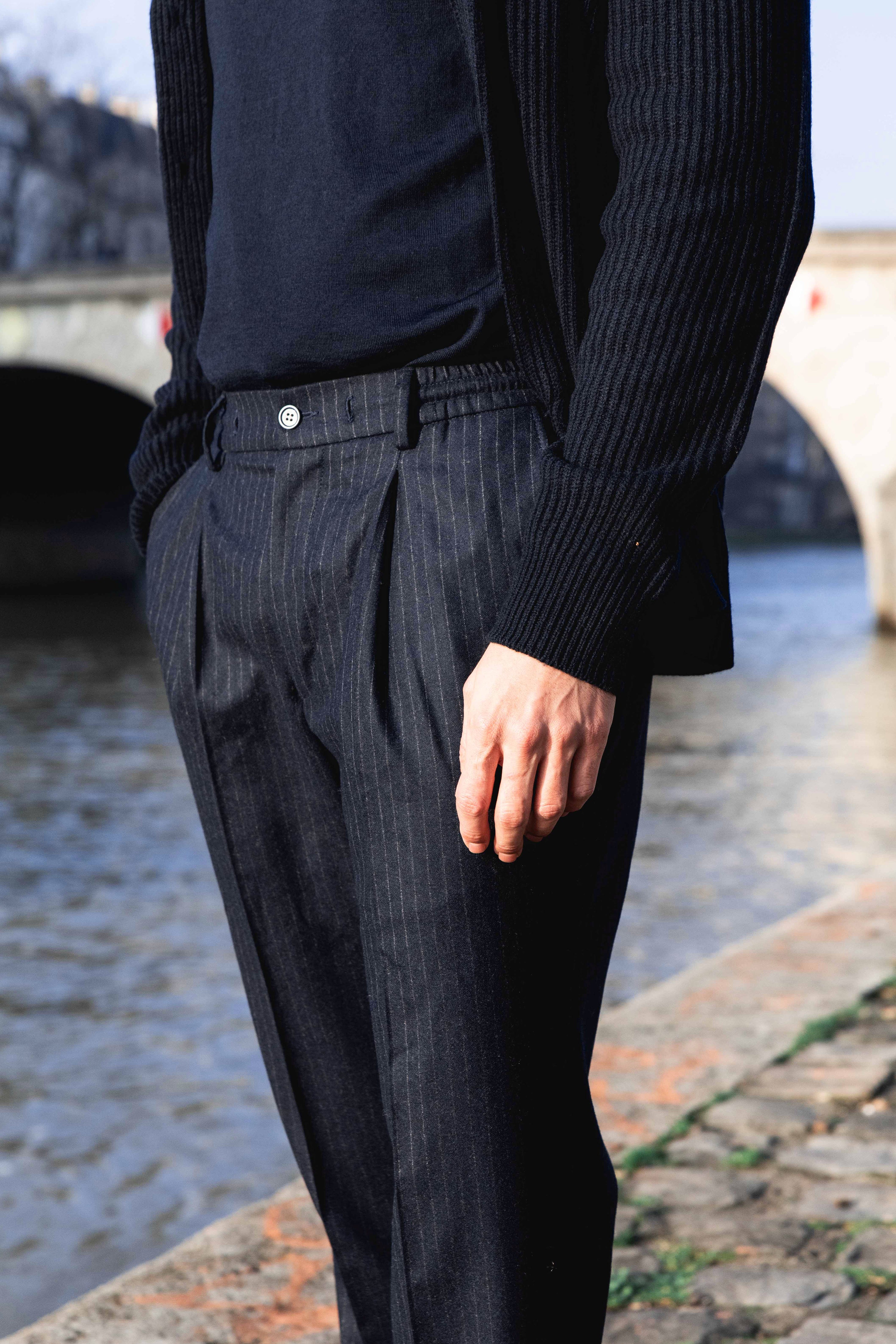 Pantalon jogpant flanelle bleu marine