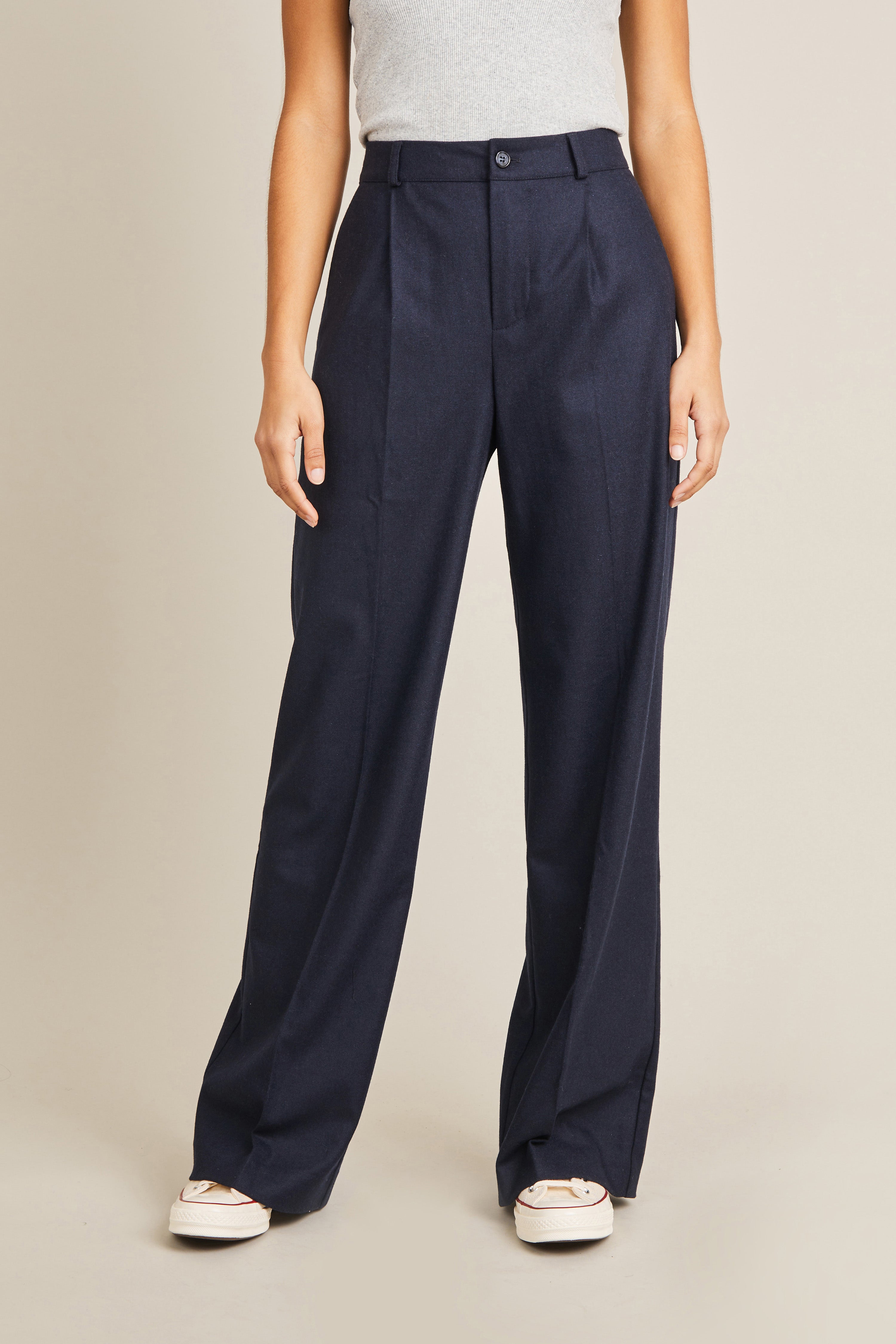 Pantalon flanelle palazzo bleu marine
