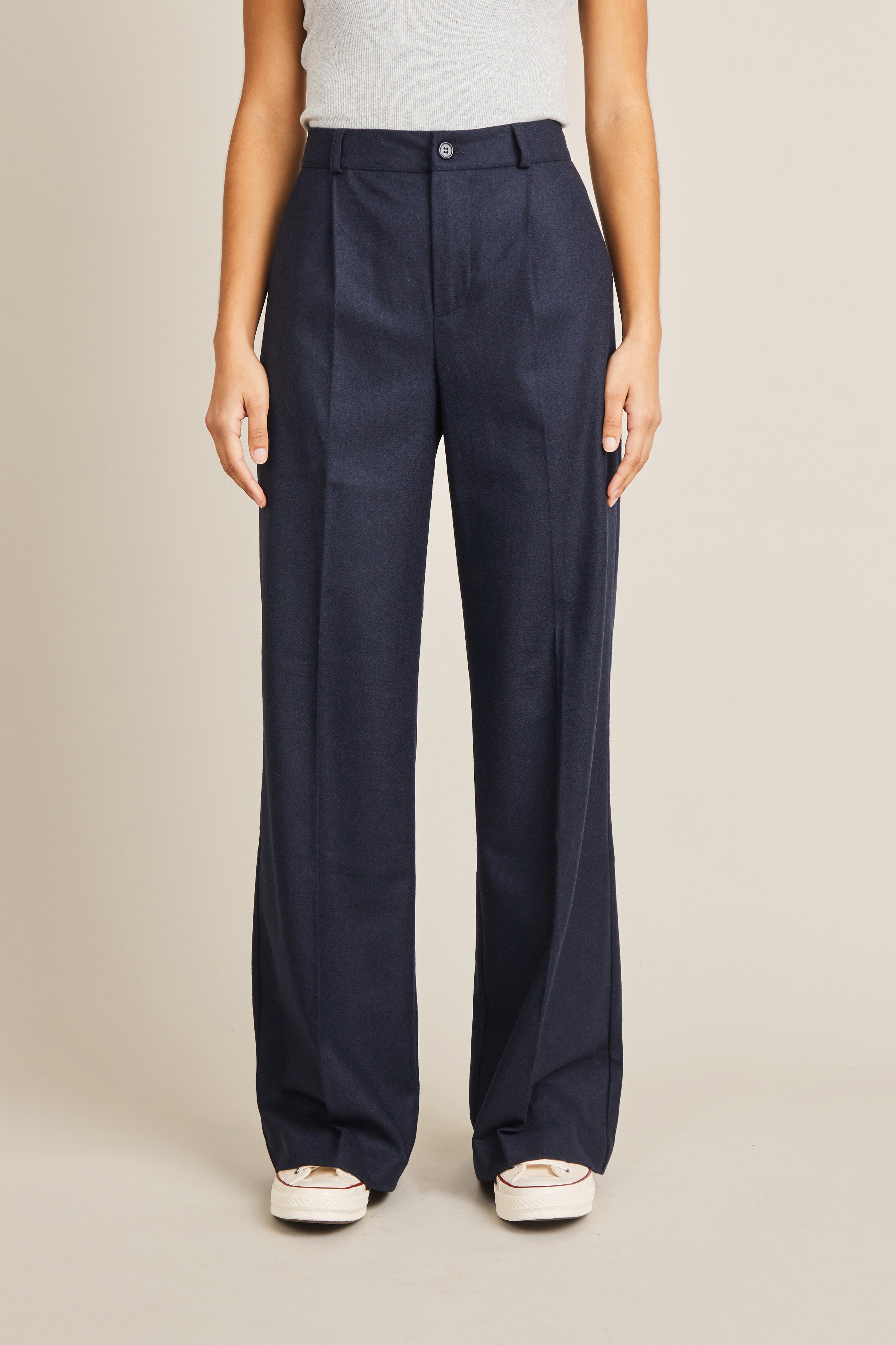 Pantalon flanelle palazzo bleu marine