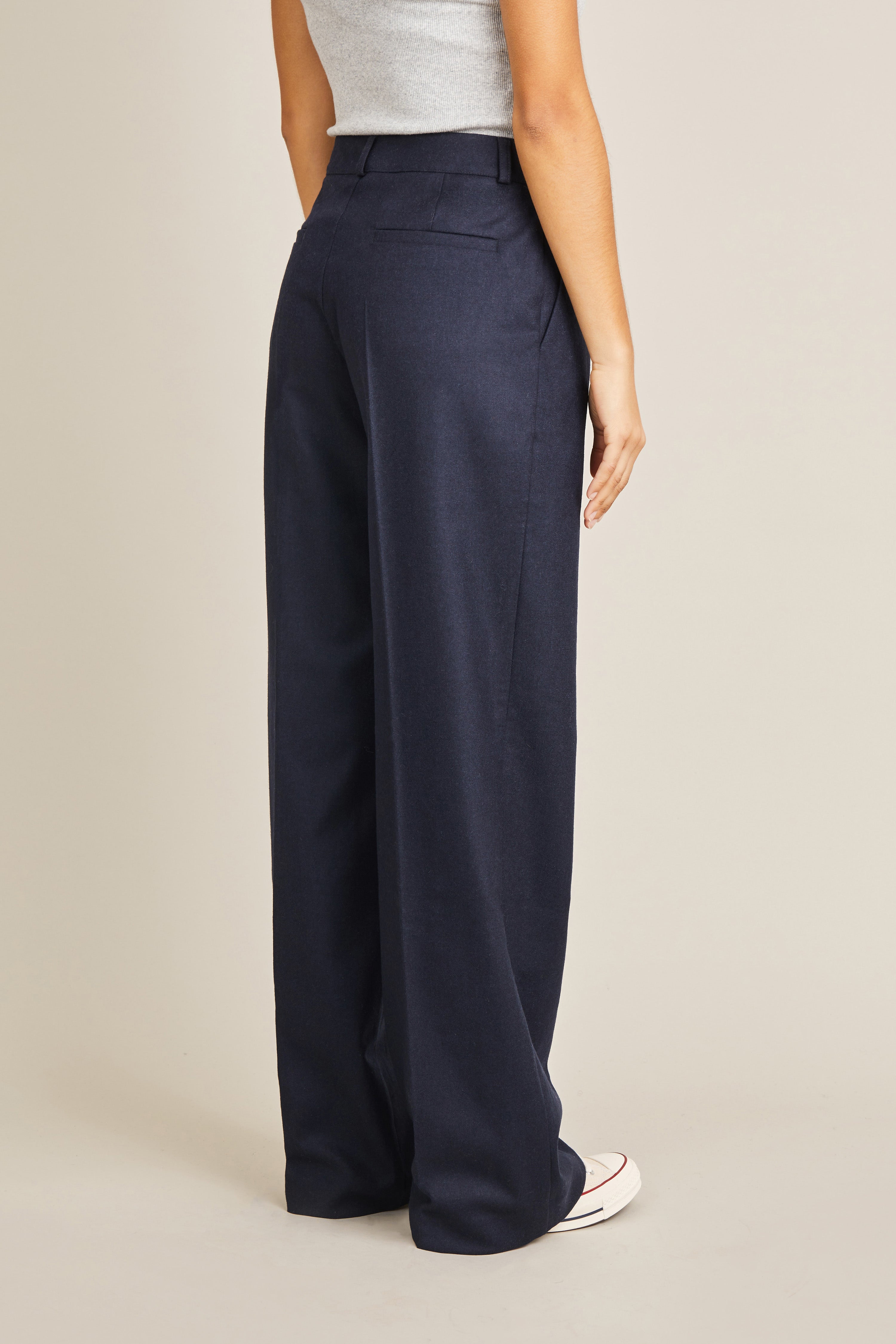 Pantalon flanelle palazzo bleu marine