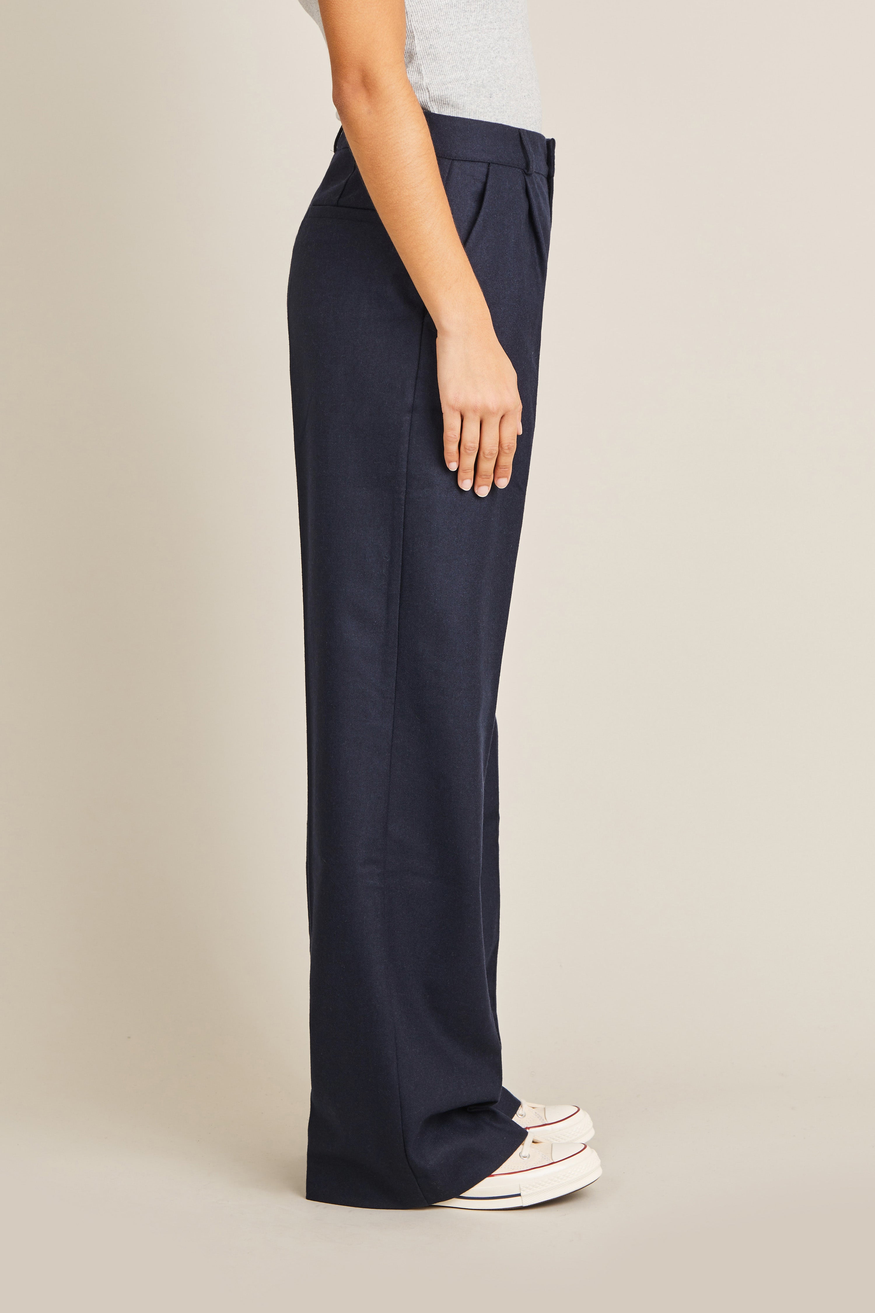 Pantalon flanelle palazzo bleu marine